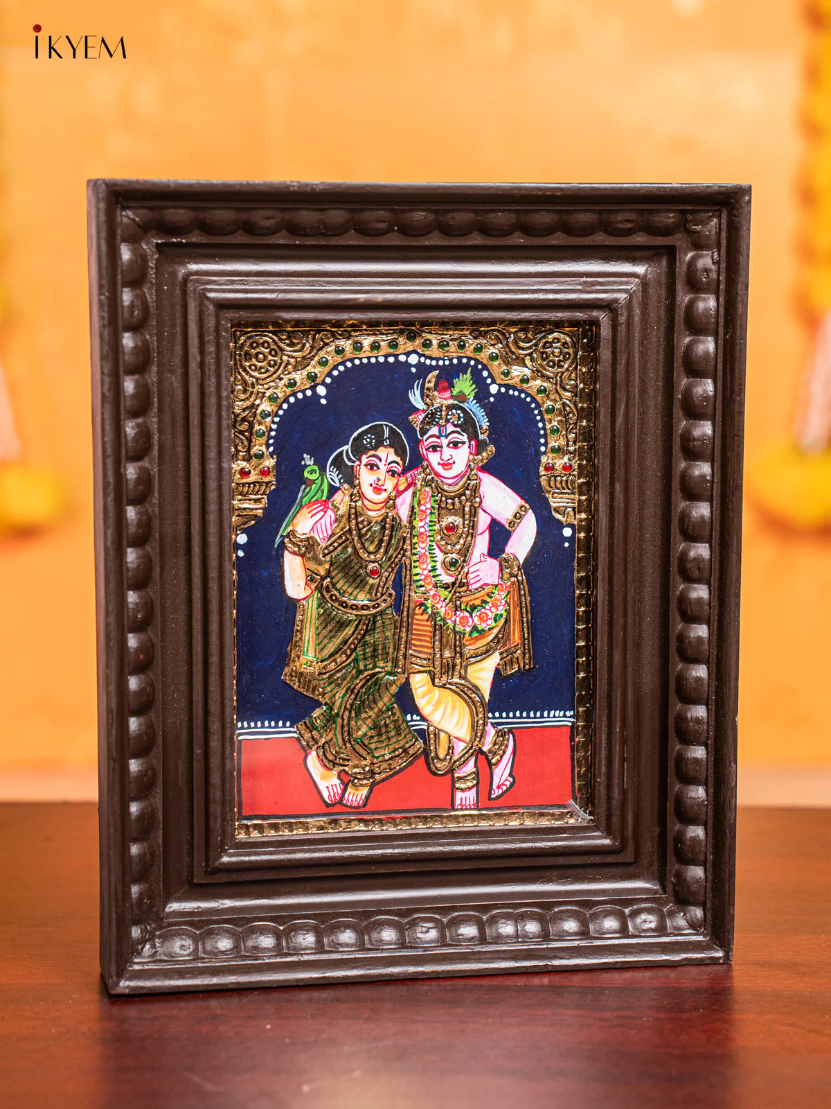 Krishna Rukmani Tanjore Painting (11x9 Inch) - KJ28115 - Image 2