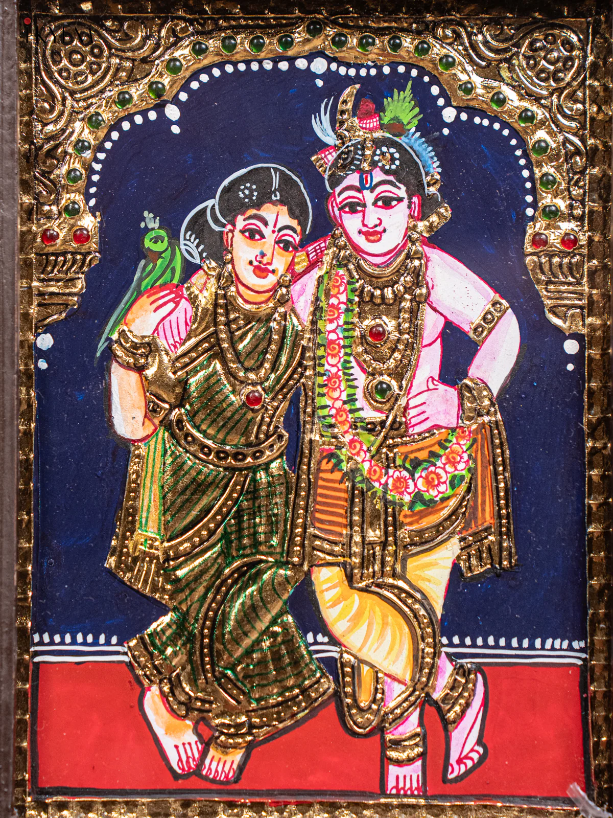 Krishna Rukmani Tanjore Painting (11x9 Inch) - KJ28115 - Image 3