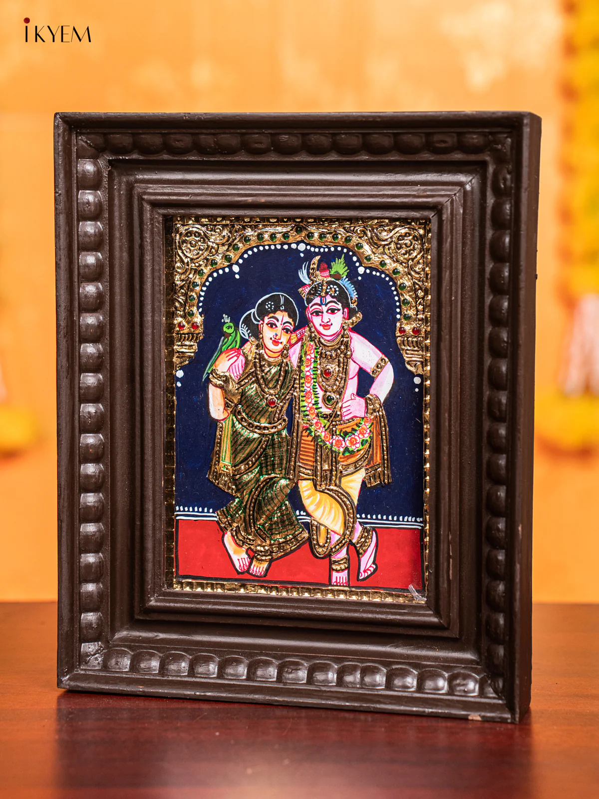 Krishna Rukmani Tanjore Painting (11x9 Inch) - KJ28115 - Image 4