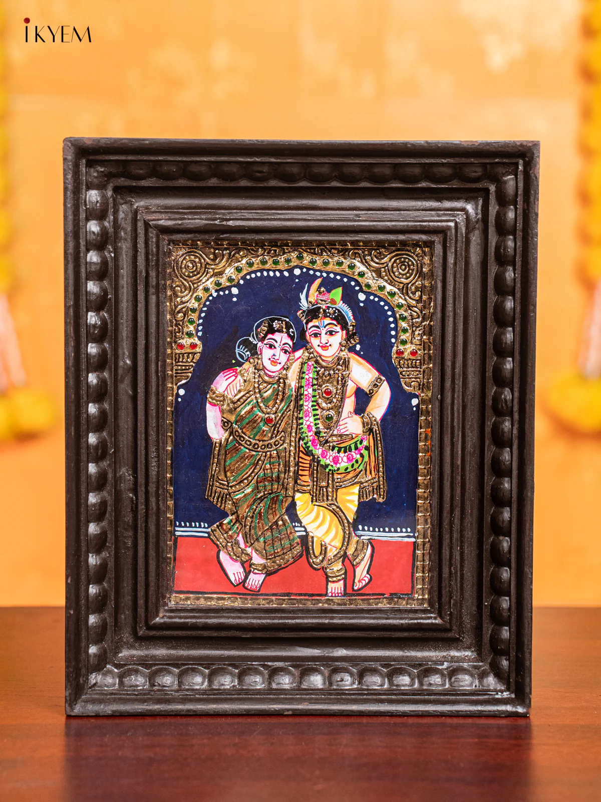 Divine Couple Krishna Rukmani Tanjore Painting - (11x9) Inch - KJ28116