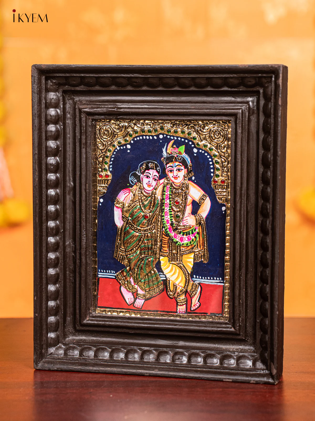 Divine Couple Krishna Rukmani Tanjore Painting - (11x9) Inch - KJ28116 - Image 4