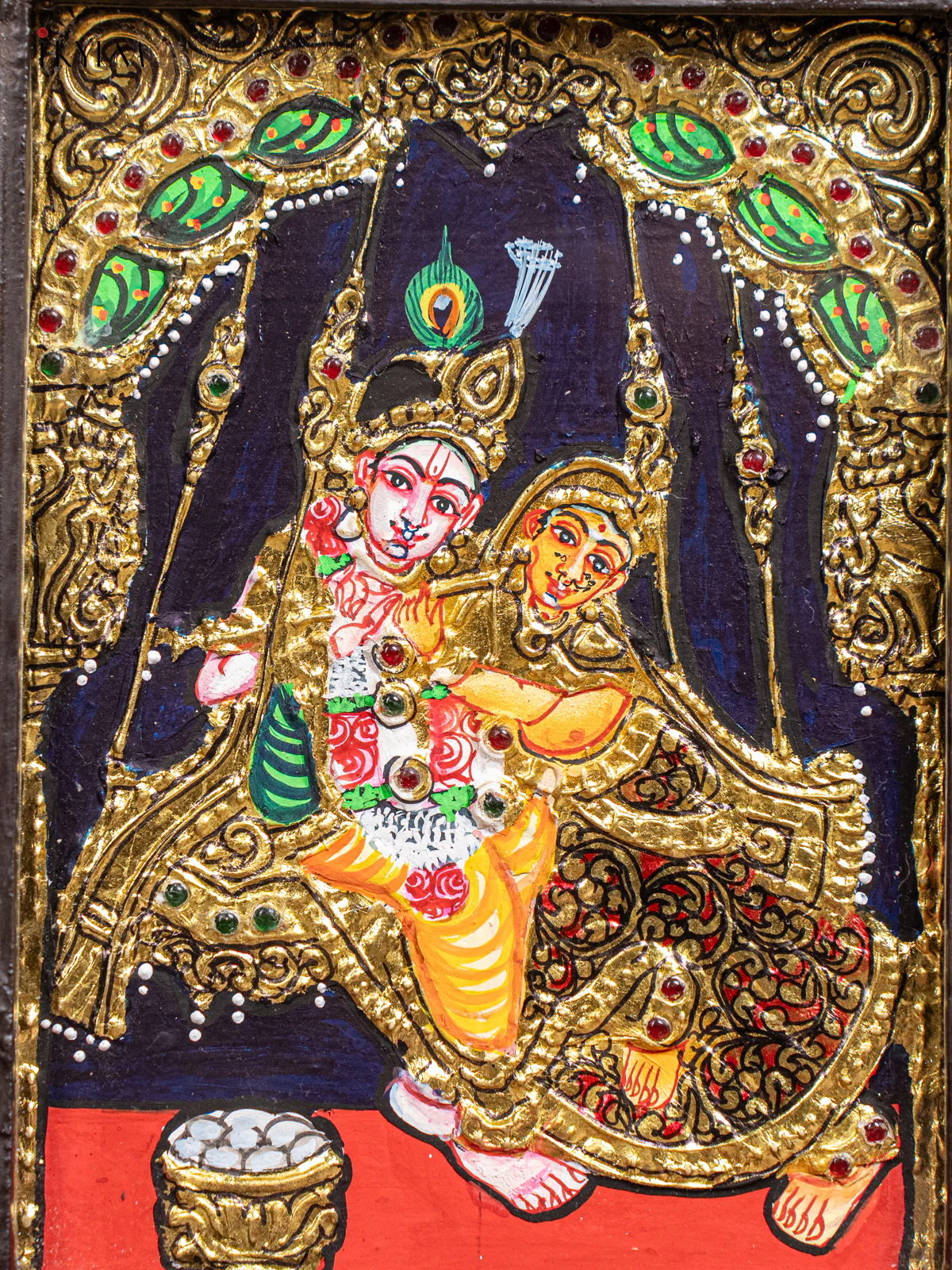 Radha Krishna Tanjore Painting (11x9 Inch) - KJ28122 - Image 3