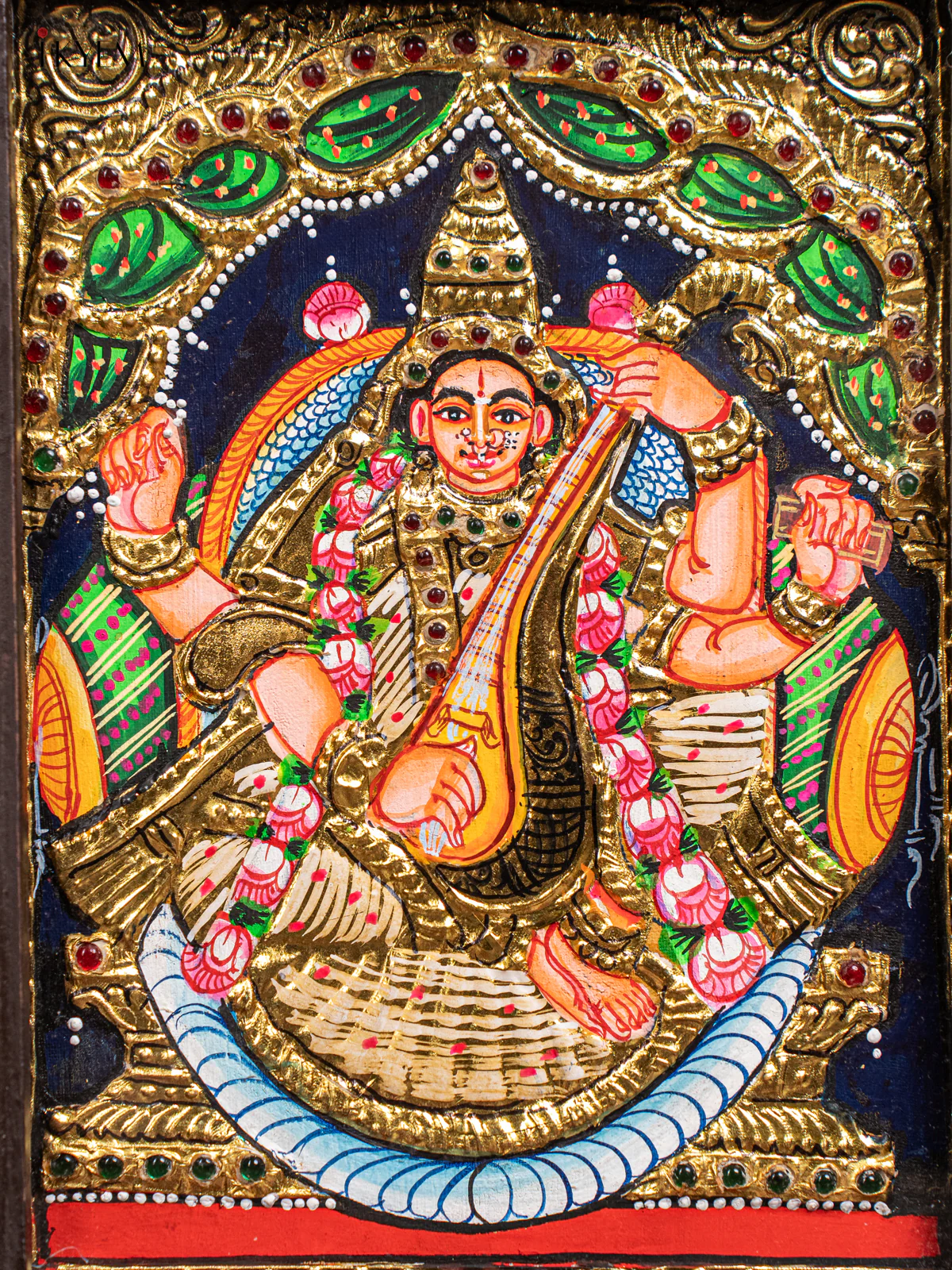 Goddess Saraswathi Tanjore Painting - (11x9) Inch - KJ28127 - Image 3