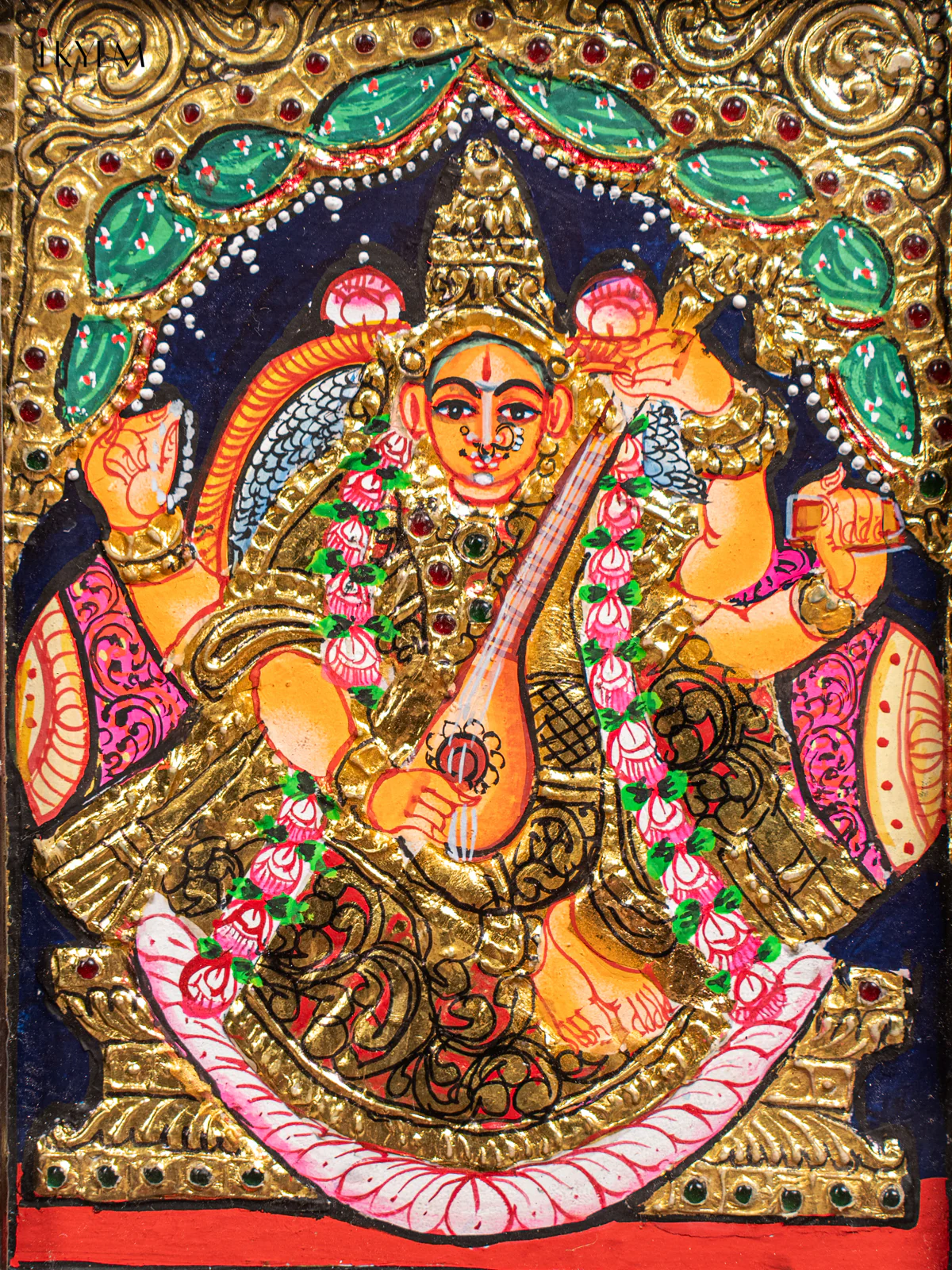 Saraswathi Tanjore Painting (11x9 Inch) - KJ28128 - Image 3