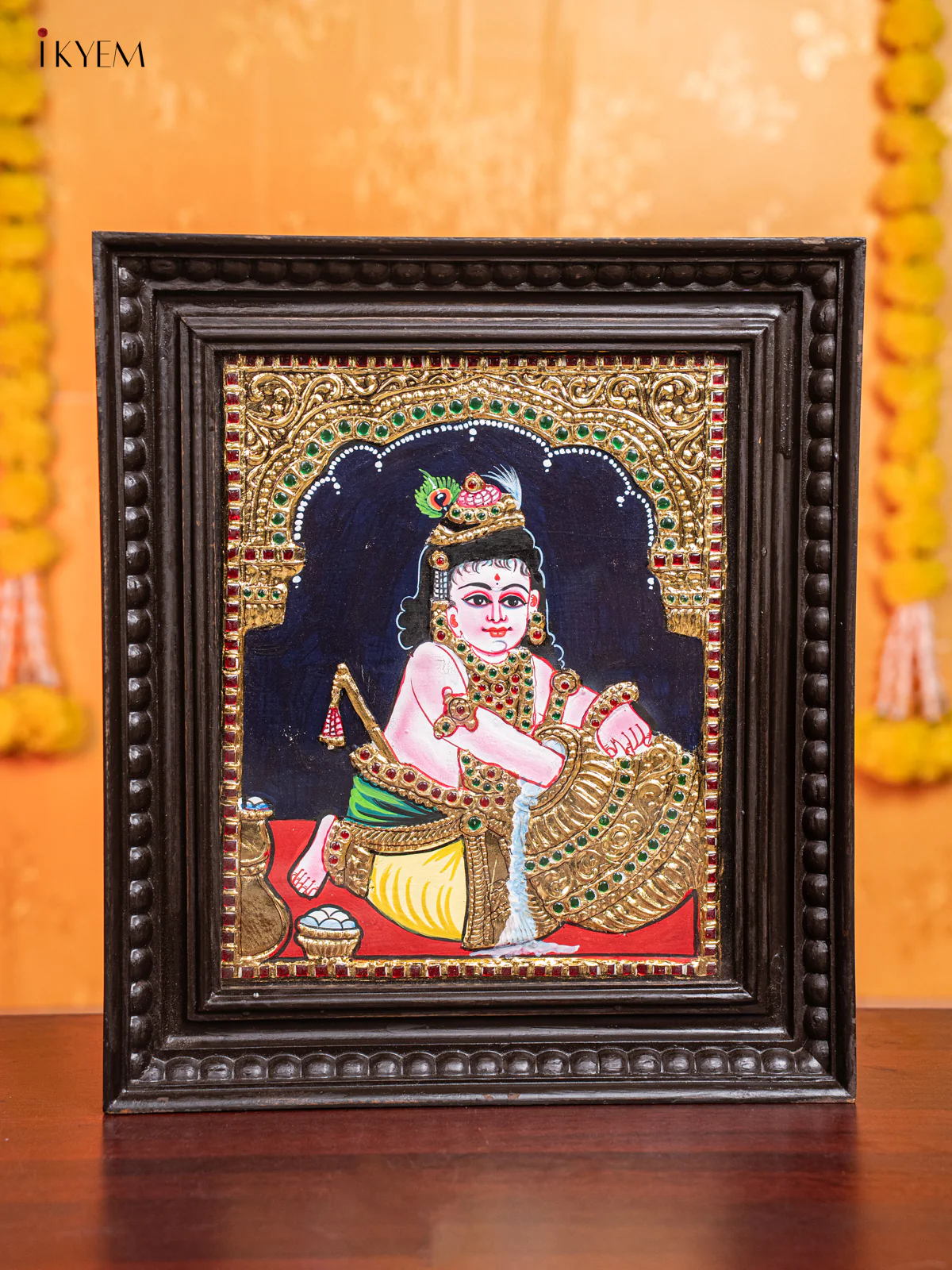 Butter Krishna Tanjore Painting (15x13 Inch) - KJ28140