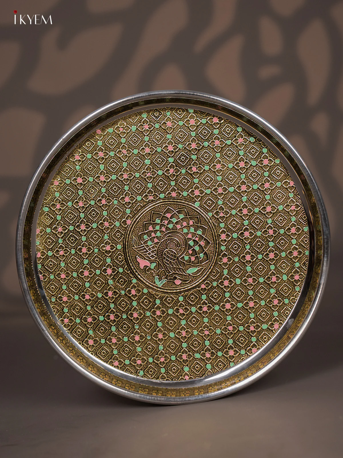 Peacock Design Oxidized with Meenakari Plate - 11 Inch - KJ30113