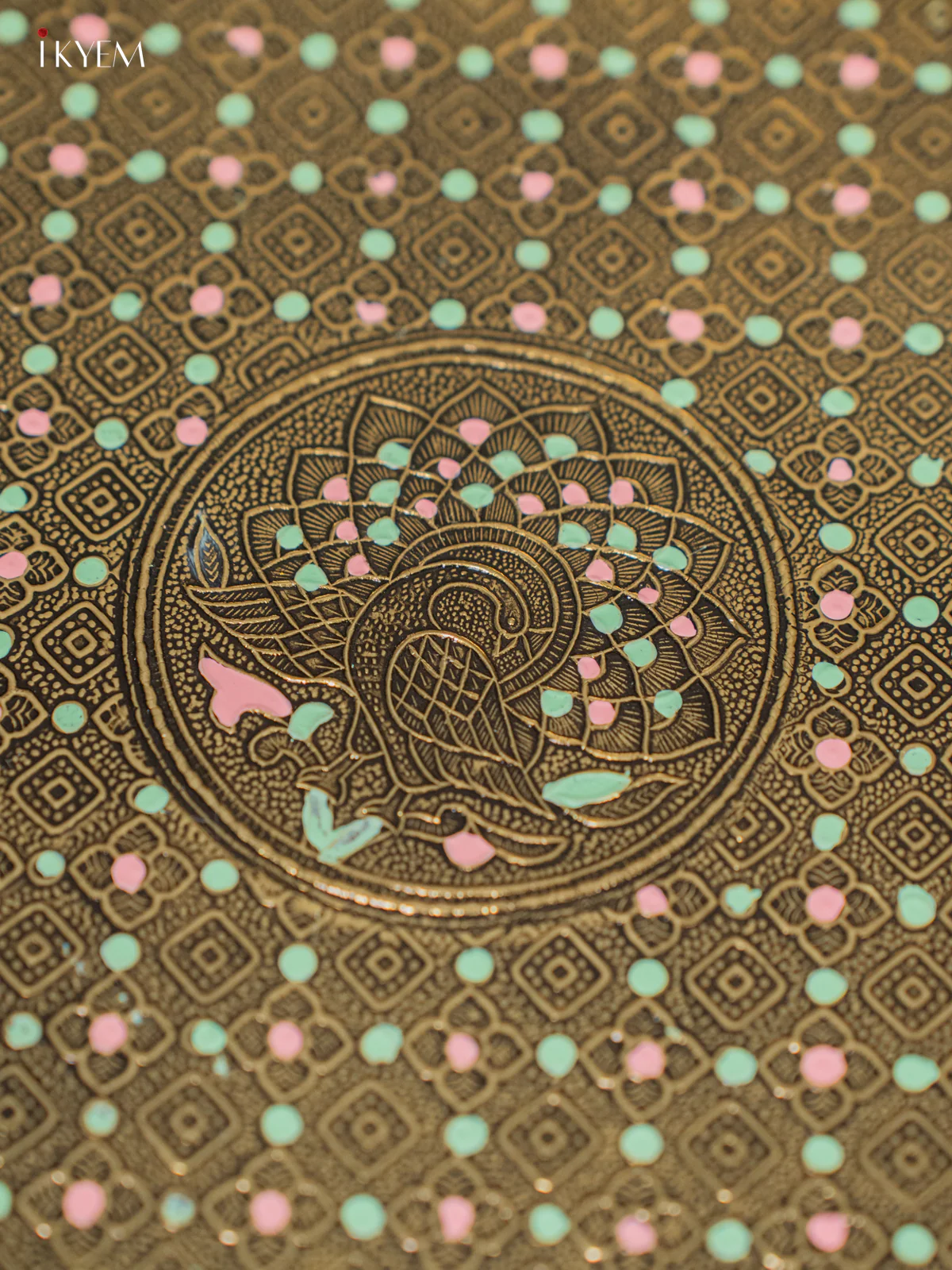 Peacock Design Oxidized with Meenakari Plate - 11 Inch - KJ30113 - Image 3