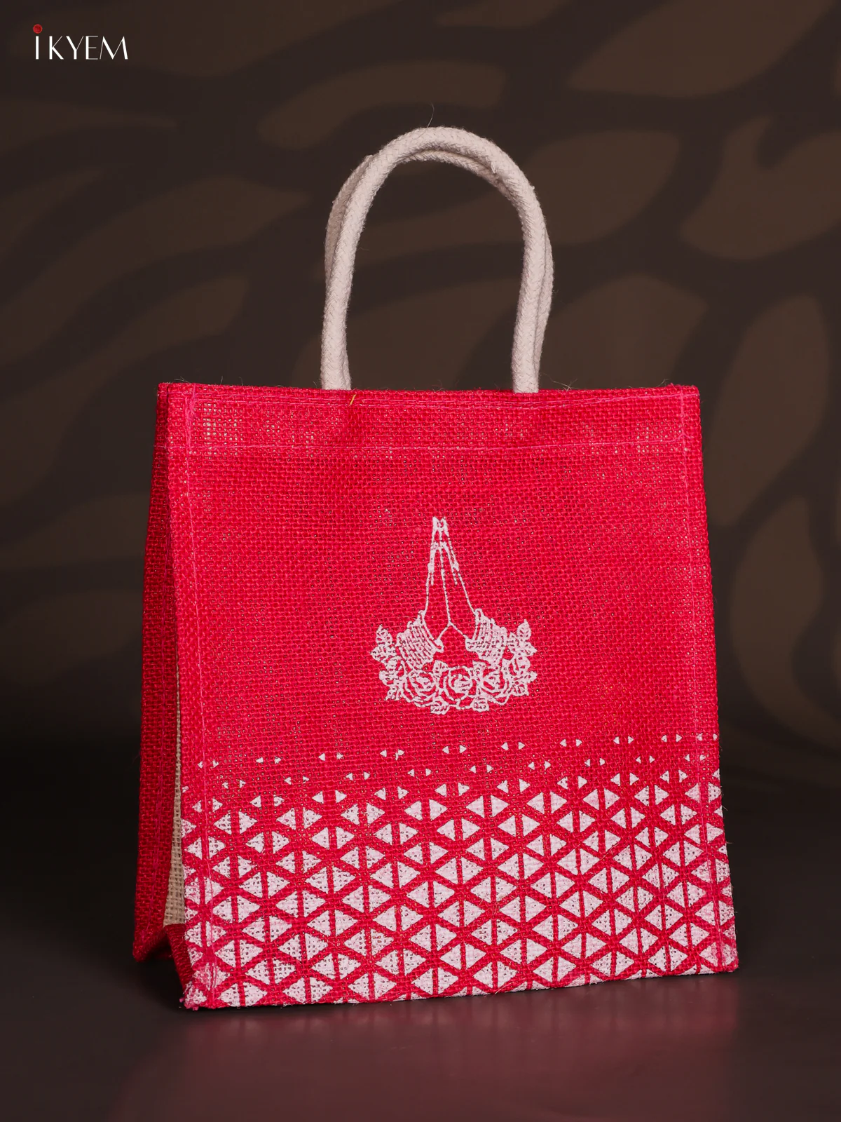 Elegant Namaste Printed Pink Jute Bag - 10 Inch - KJ30114 - Image 2