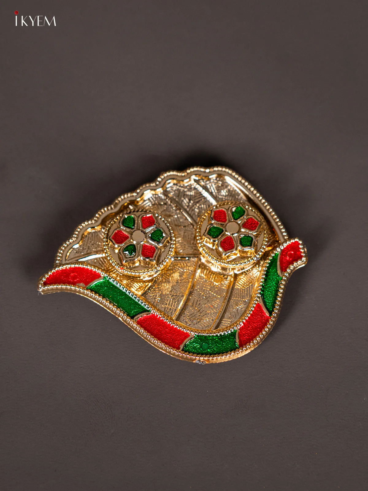 Leaf Shaped Plate With Haldi & Kumkum Holder - (2.8×3.5) Inch - KJ30139