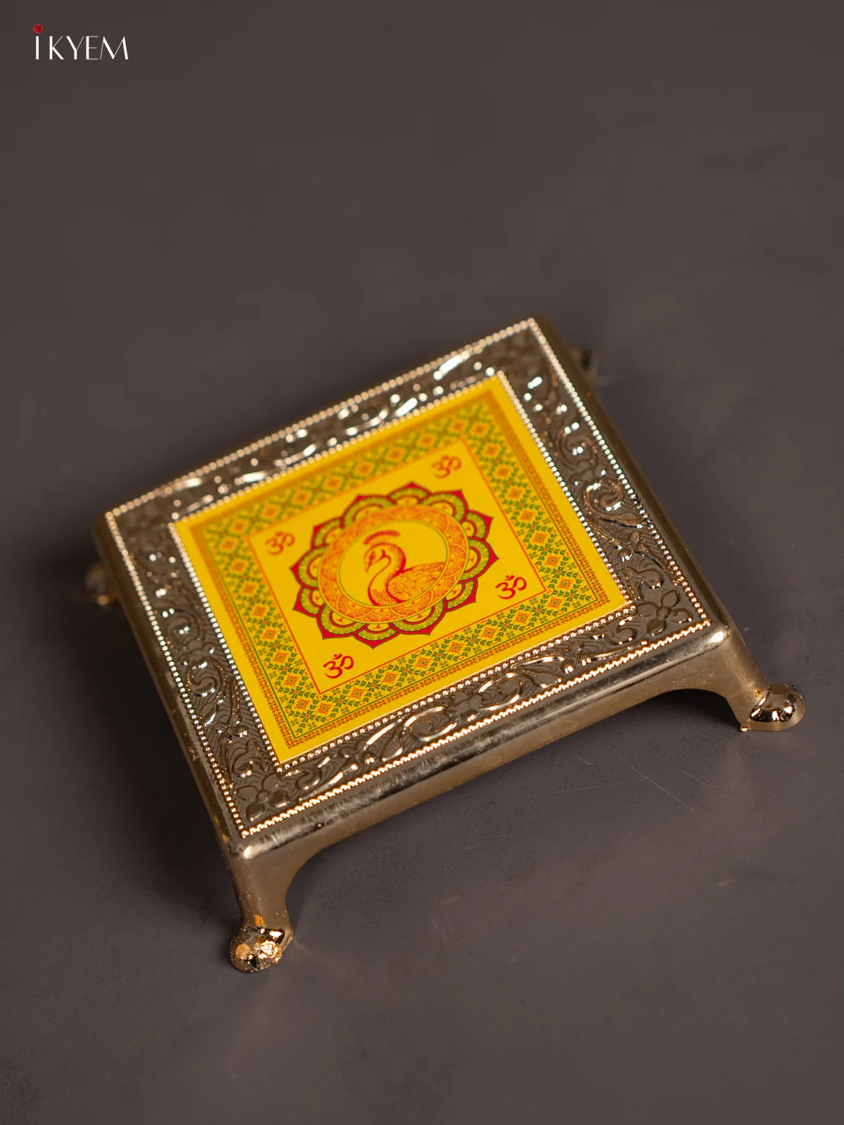 Yellow Plastic manai With Peacock Design - (4×4) Inch - KJ30144 - Image 3
