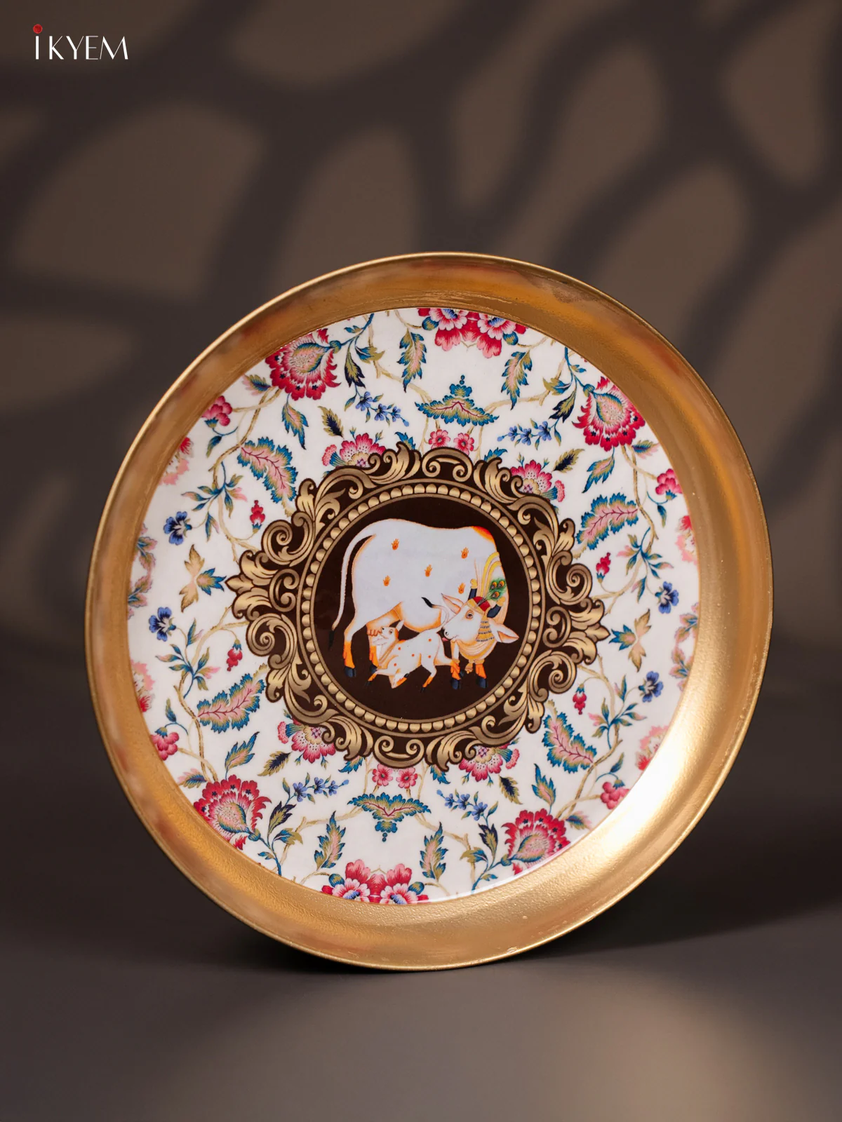 Cow & Calf Printed White Brass Coated Plate - 8 inches - KJ30147 - Image 2