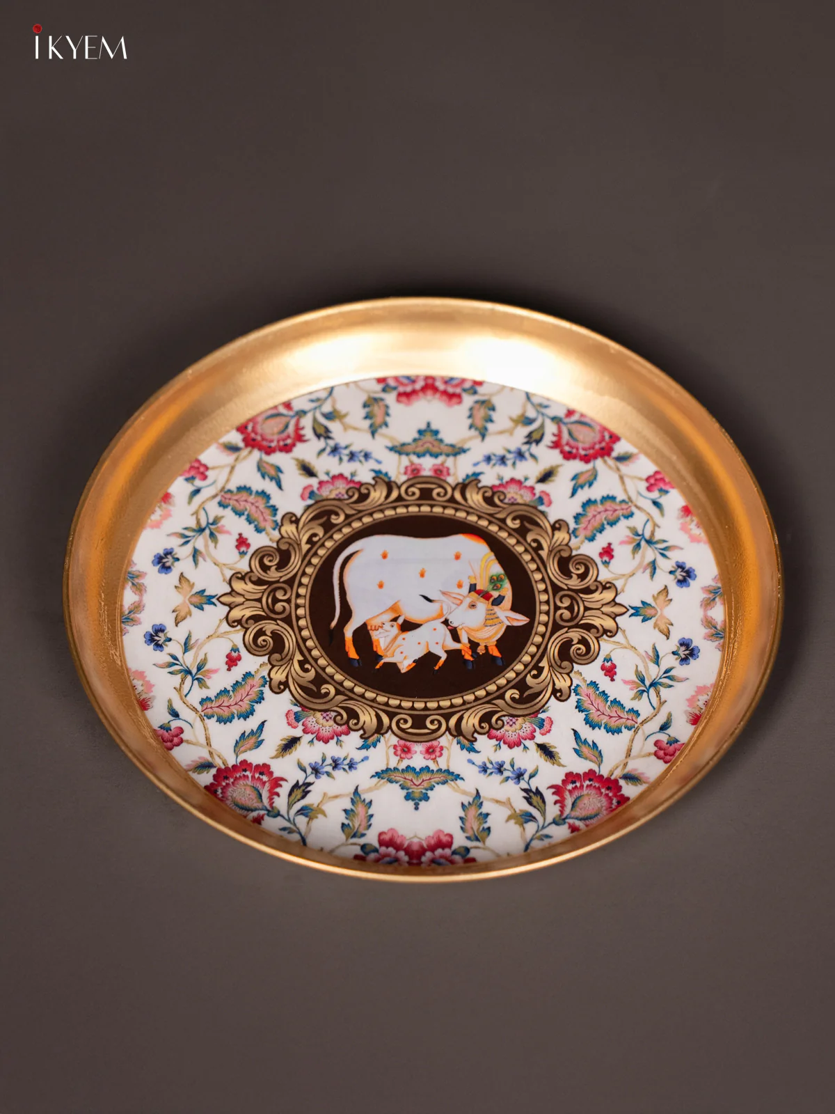 Cow & Calf Printed White Brass Coated Plate - 8 inches - KJ30147 - Image 4