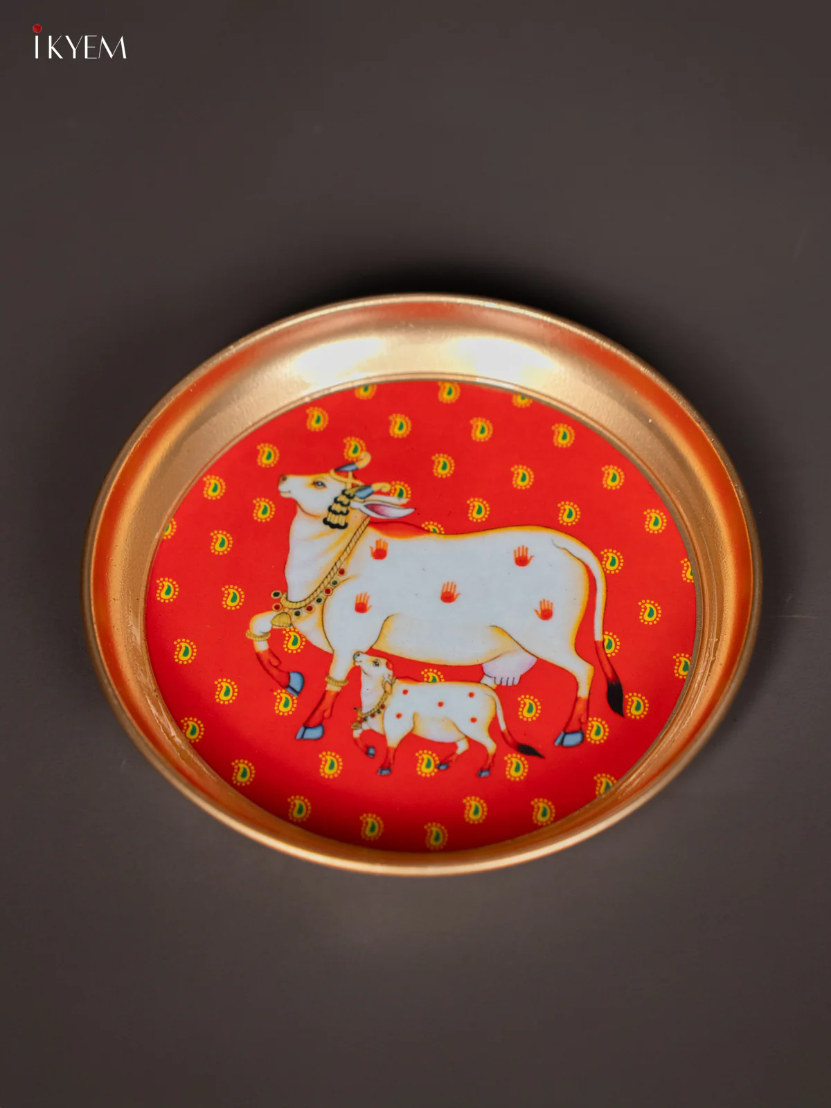 Cow & Calf Printed Red Brass Coated Plate - 6 Inches - KJ30149 - Image 2