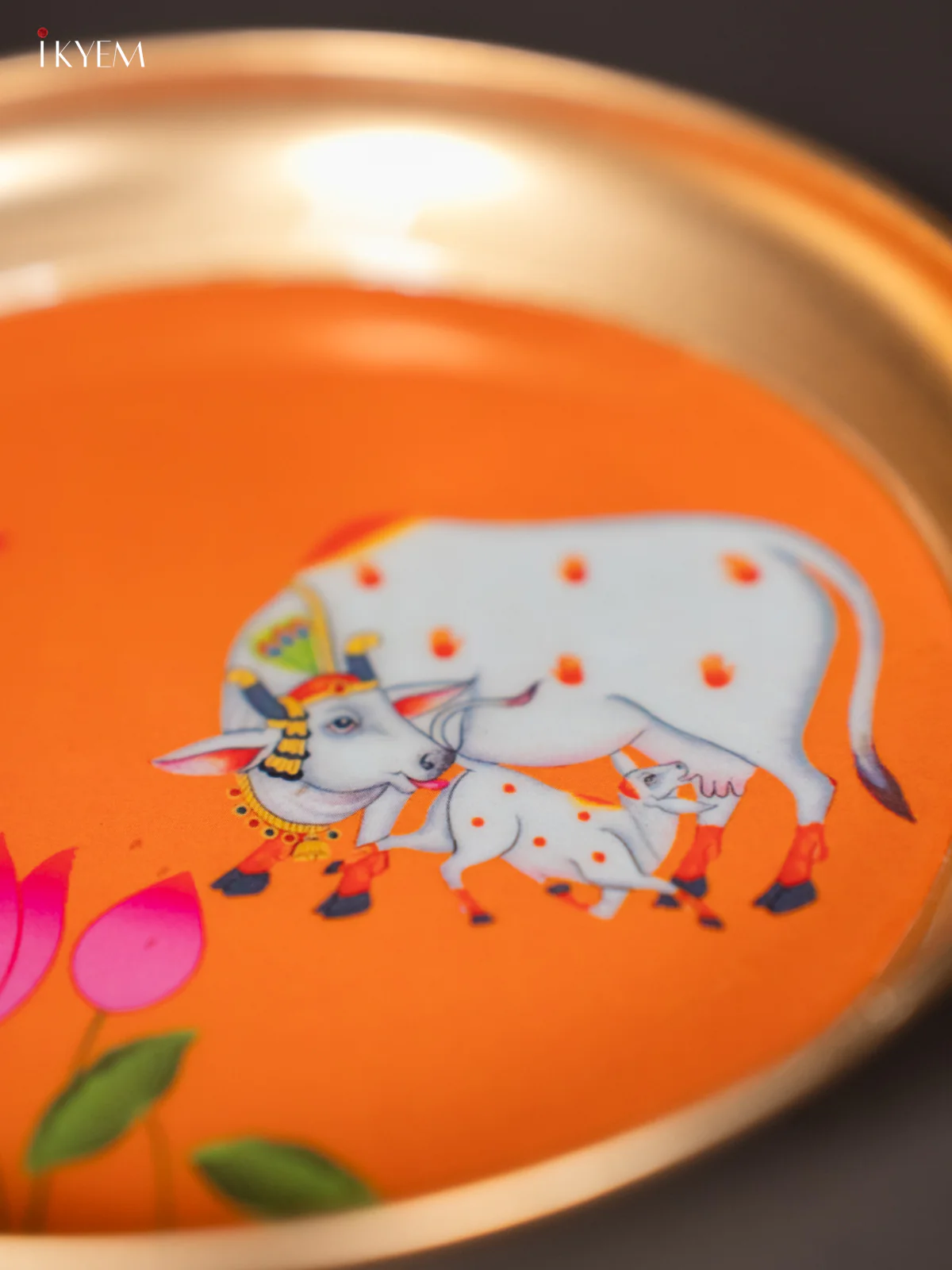 Cow & Calf Printed Orange Brass Coated Plate - 6 Inches - KJ30151 - Image 2
