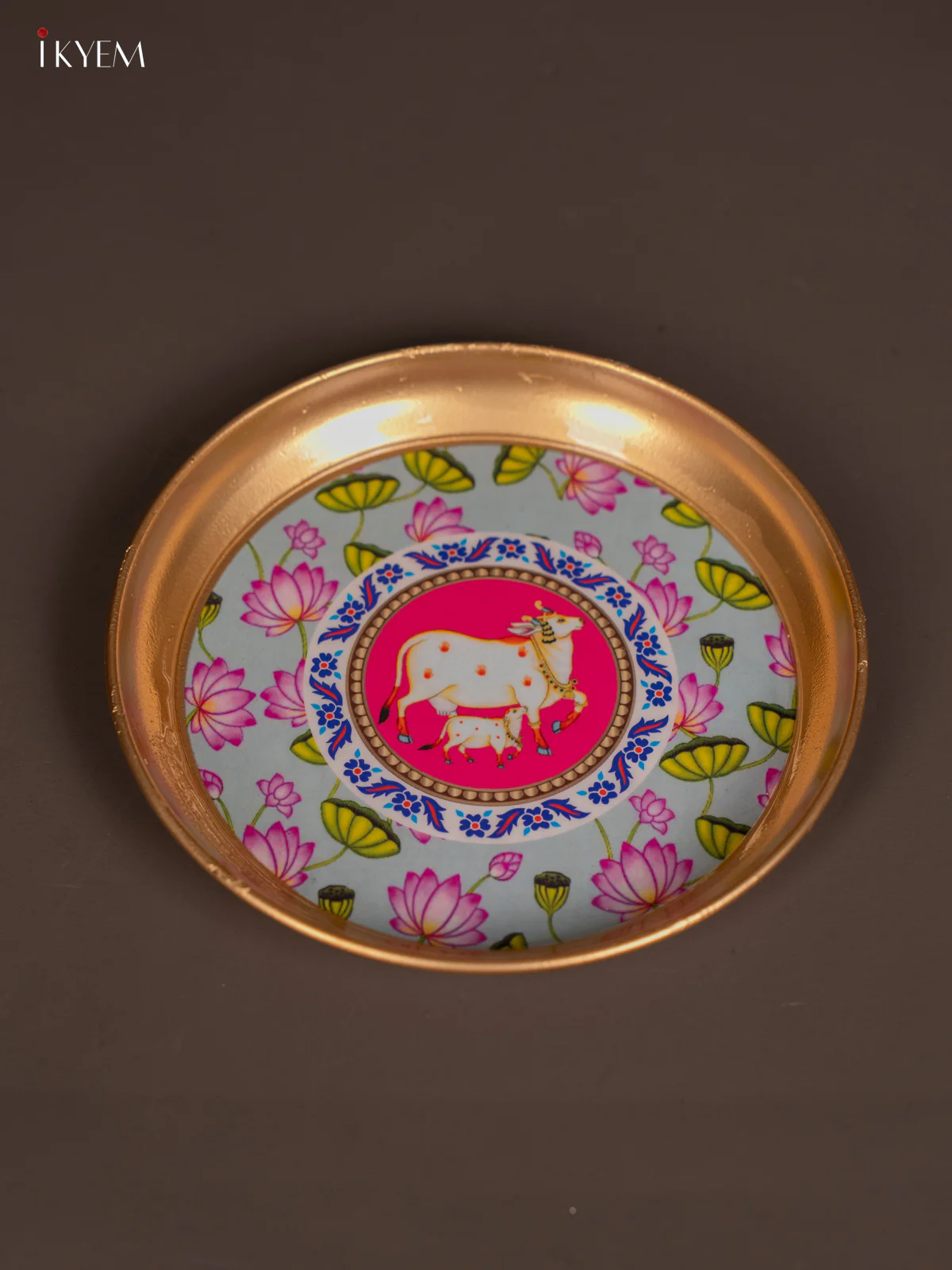 Cow & Calf Printed Blue Brass Coated Plate - 6 Inch - KJ30152 - Image 3