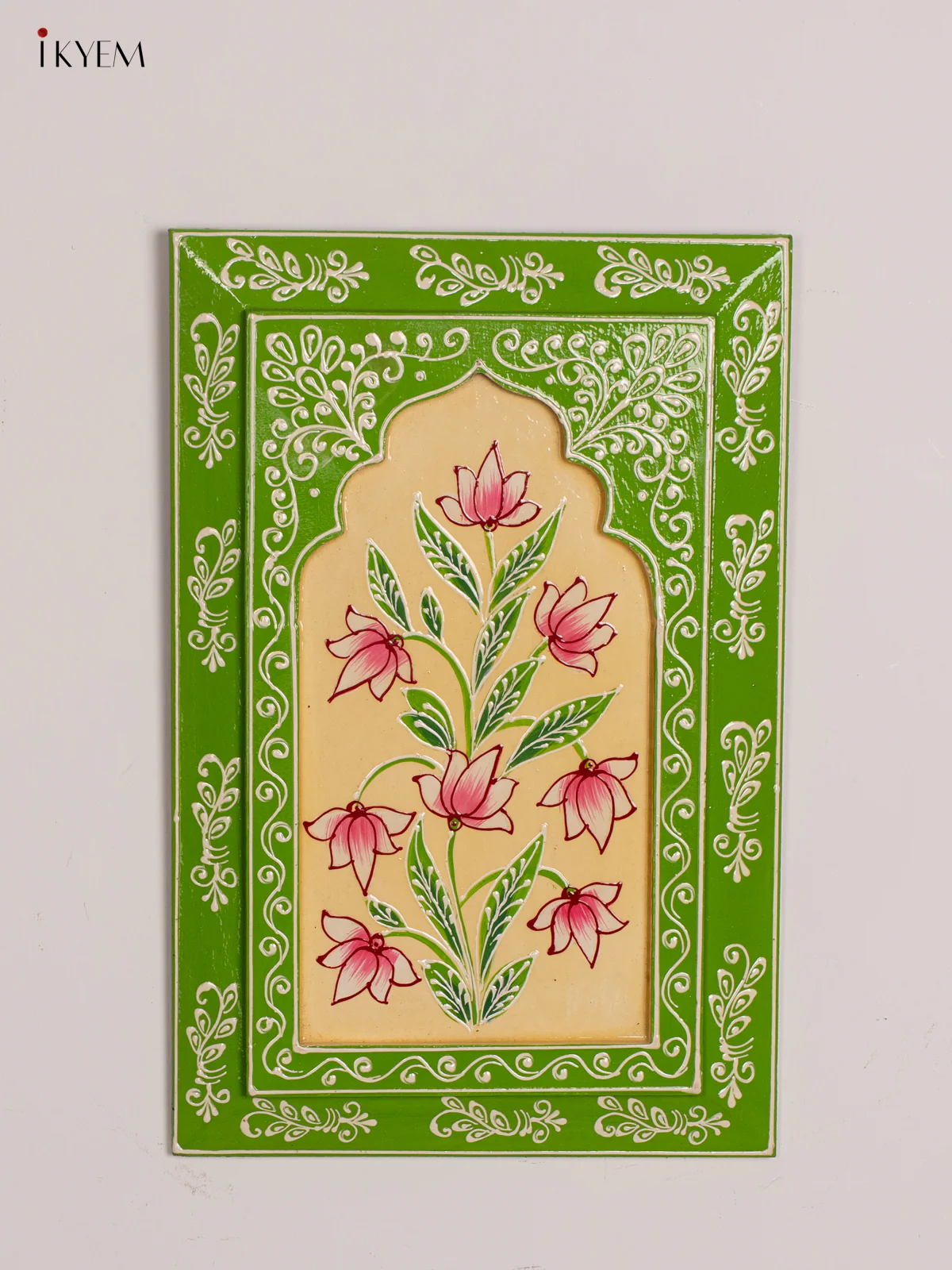 Wooden Hand Painted Wall Frame - Green with Cream- 12 Inches