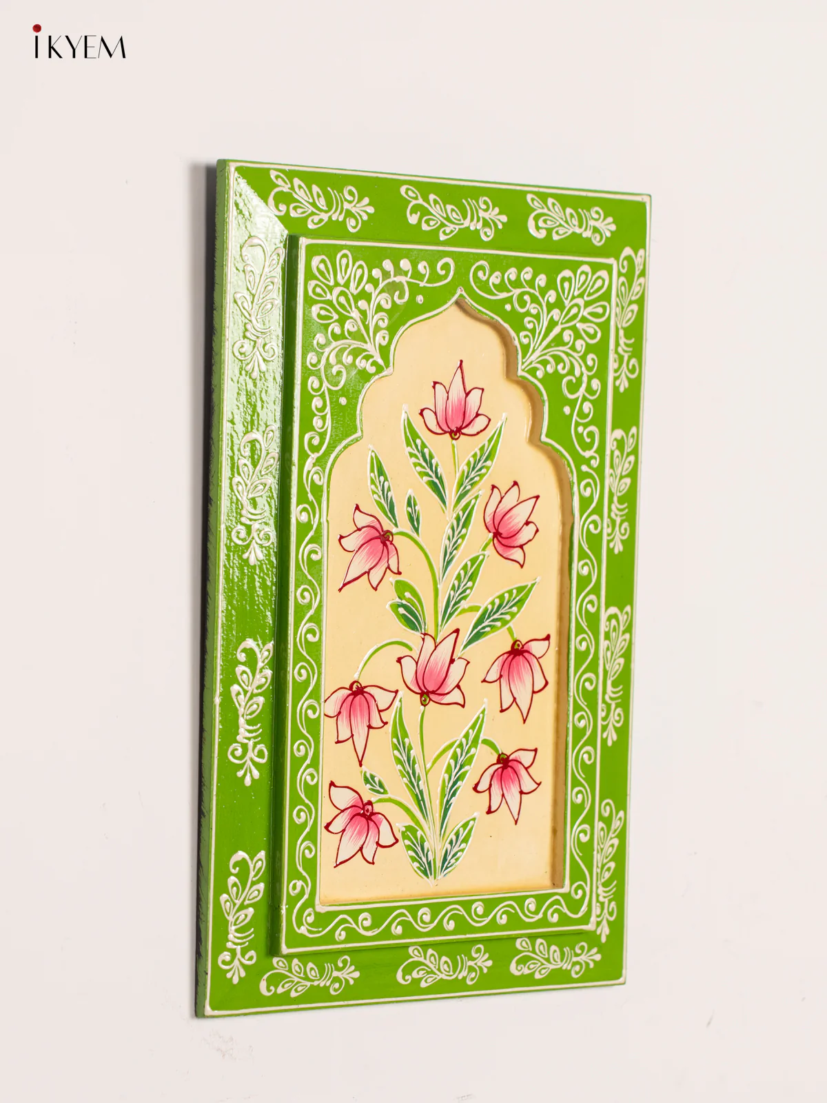 Wooden Hand Painted Wall Frame - Green with Cream- 12 Inches - Image 2