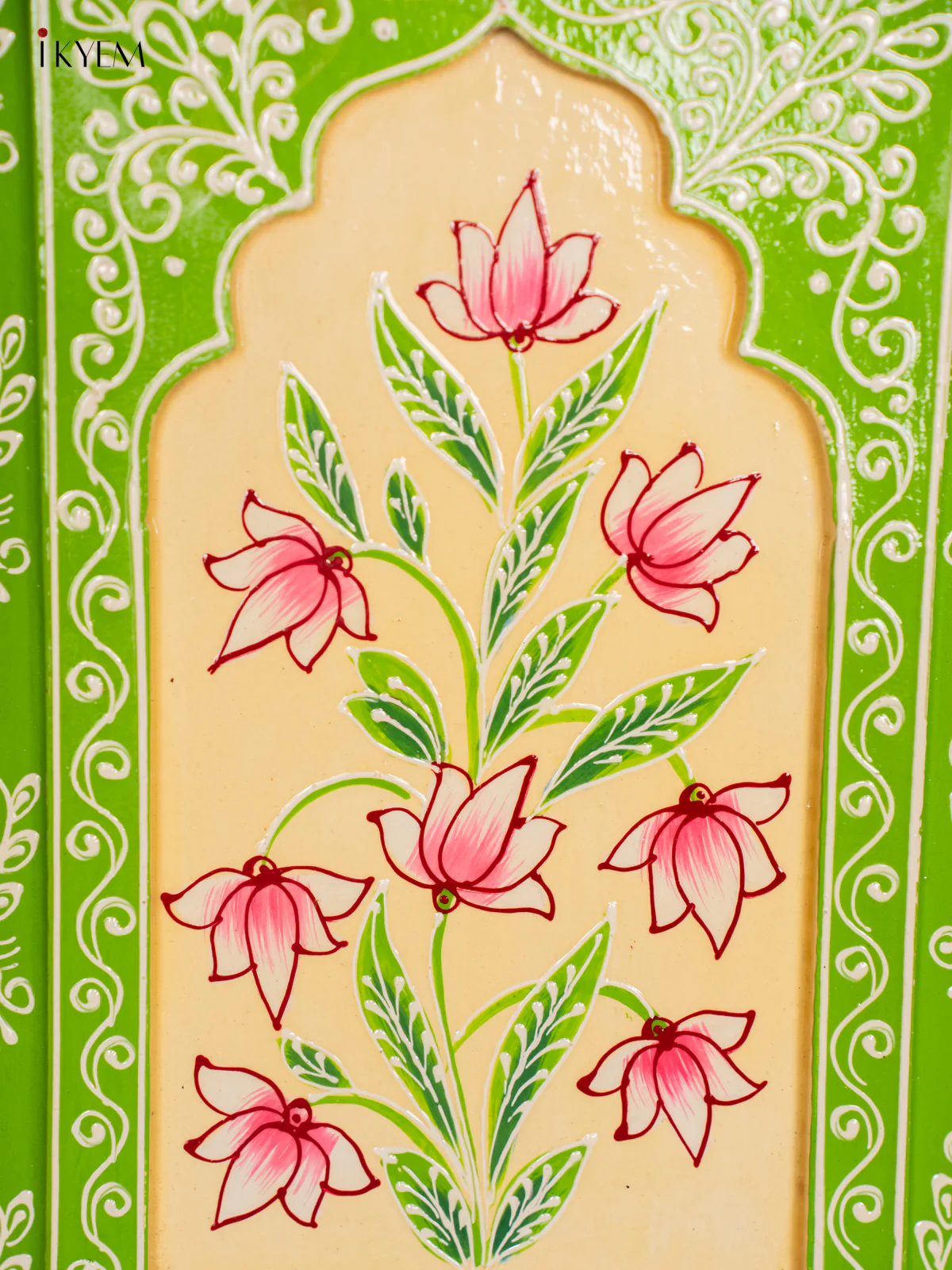 Wooden Hand Painted Wall Frame - Green with Cream- 12 Inches - Image 3