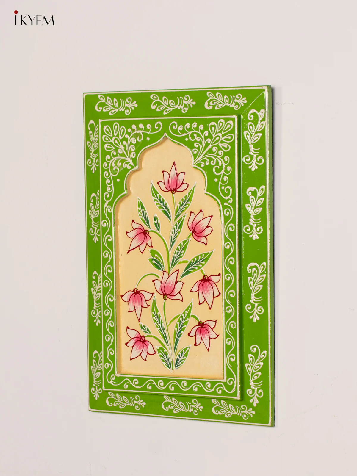 Wooden Hand Painted Wall Frame - Green with Cream- 12 Inches - Image 4