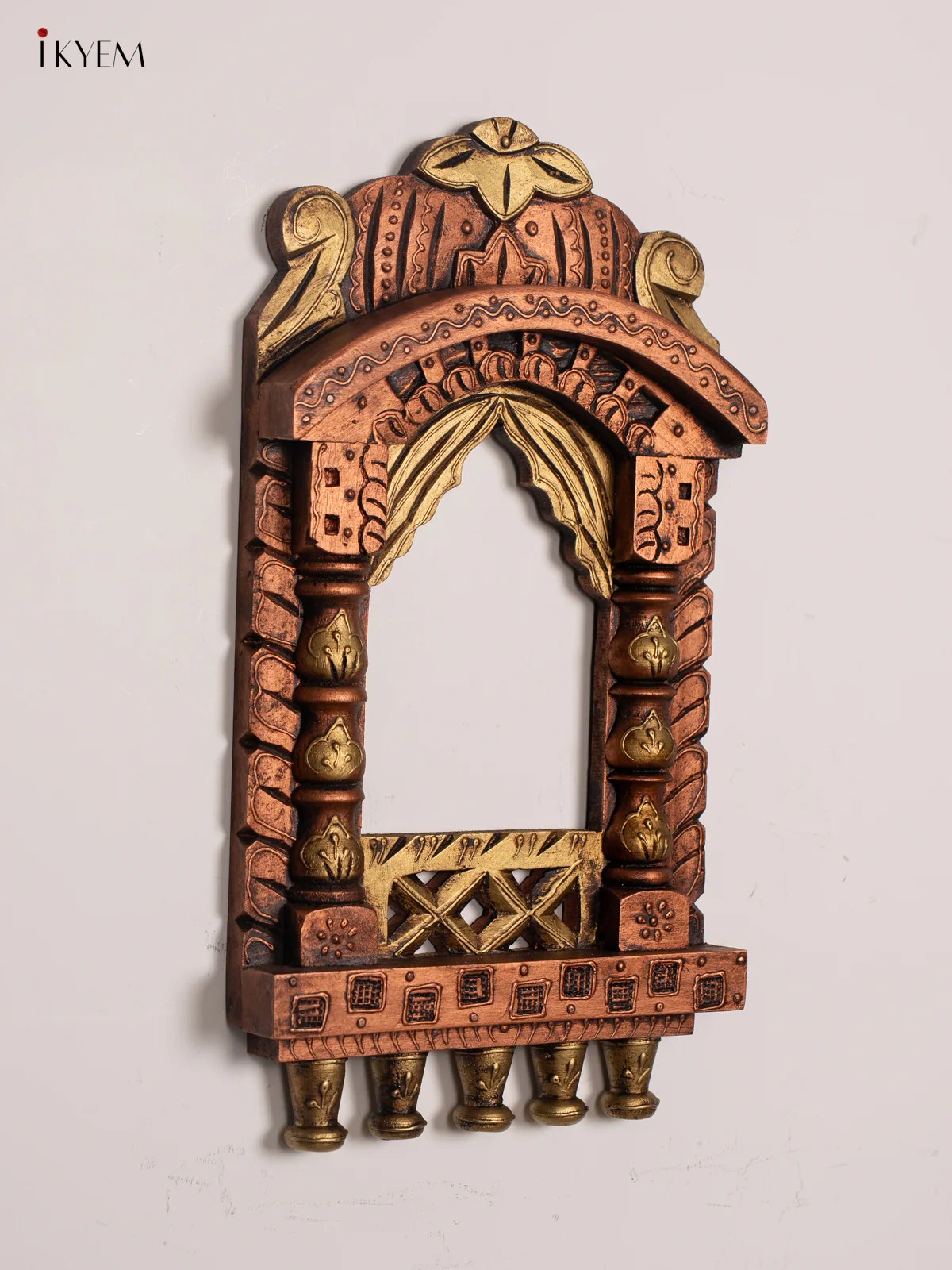 Wooden Hand Painted Jharokha - Copper - Image 3