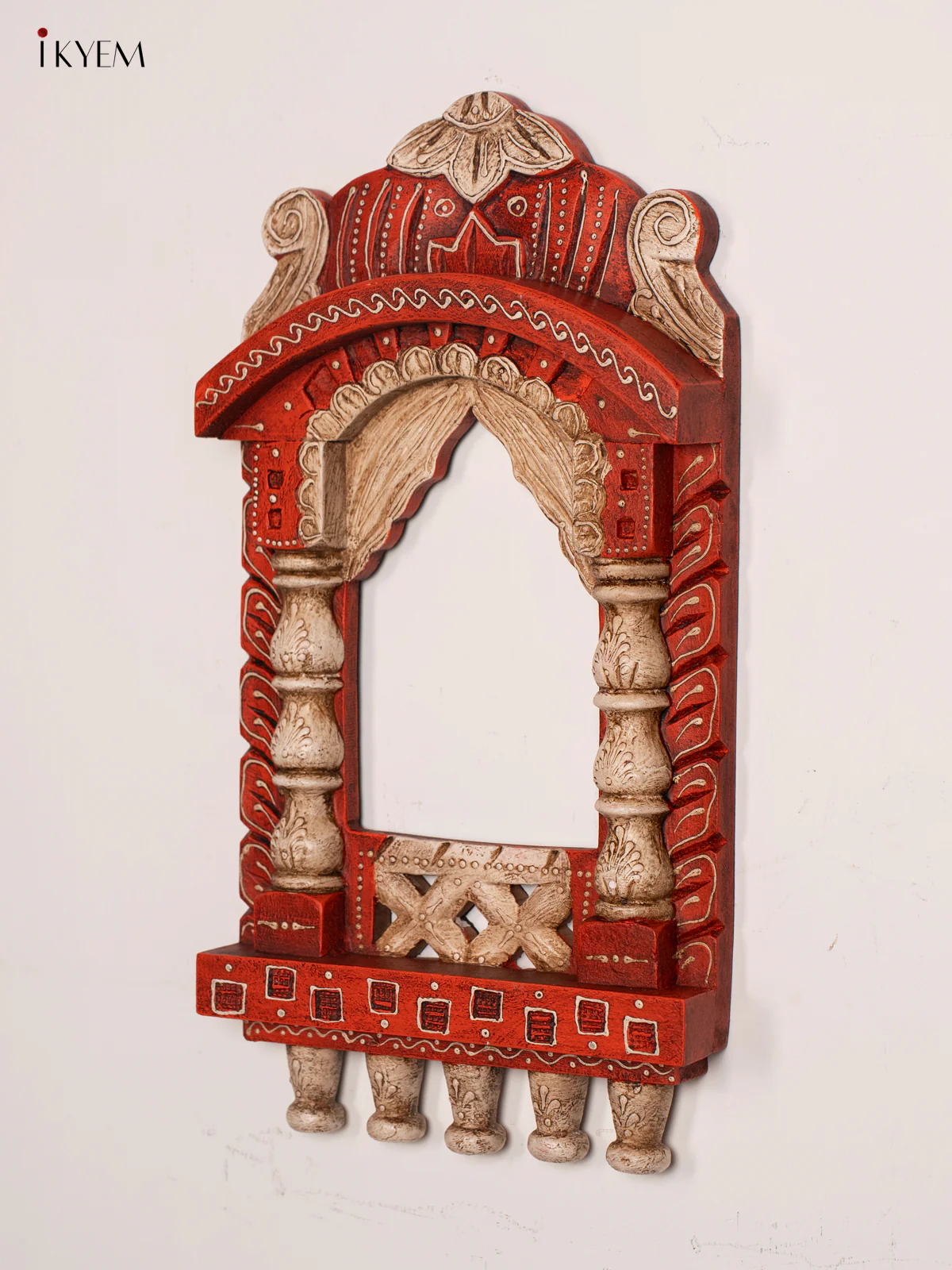 Wooden Hand Painted Jharokha - Orange - Image 3