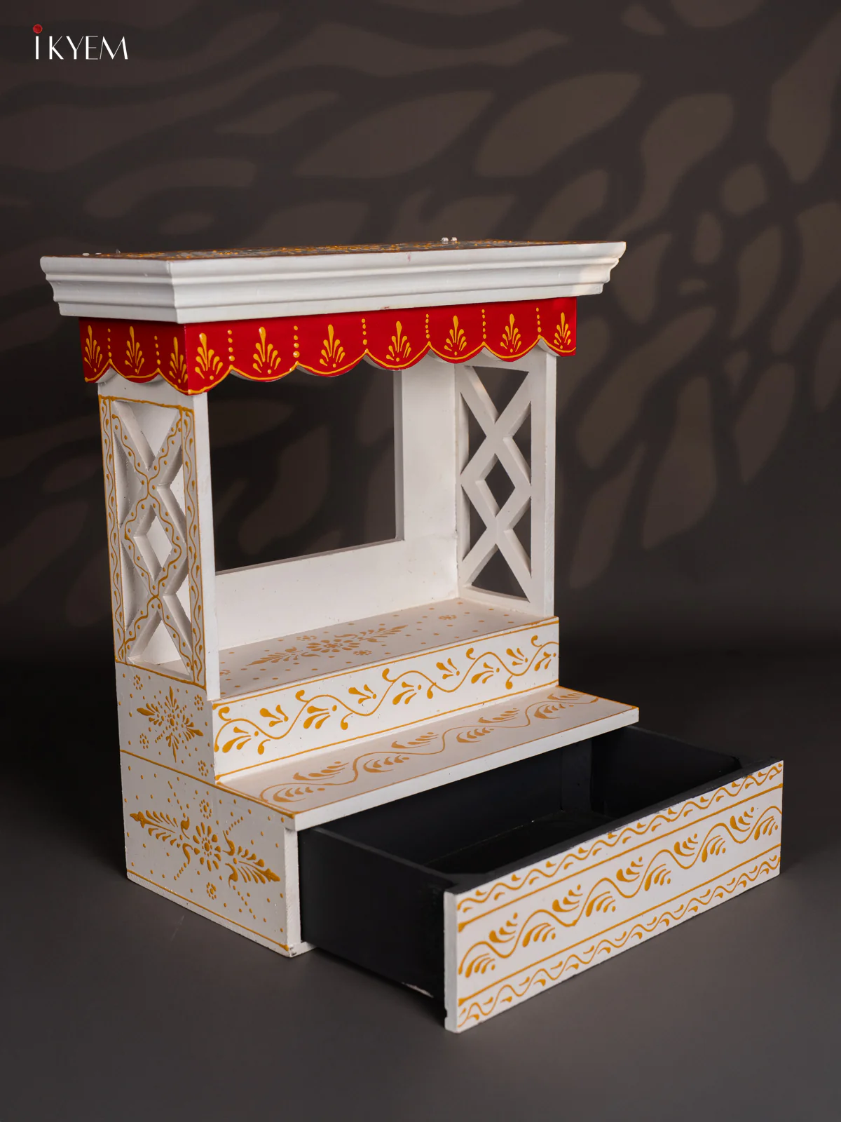 Hand-Painted Wooden Temple - 18.5 Inches - White - KJ31114 - Image 3