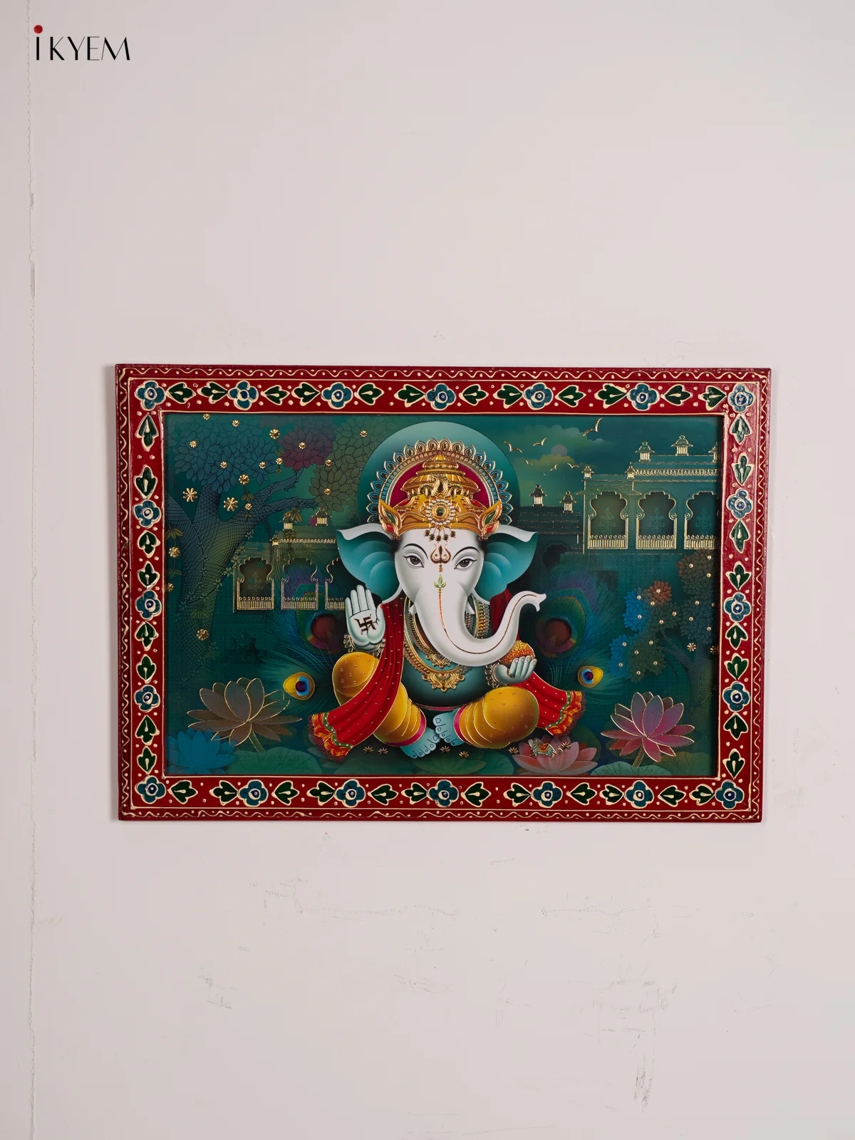 Wooden Hand-Painted Ganesha Wall Hanging – (20 × 14) Inch - KJ31115