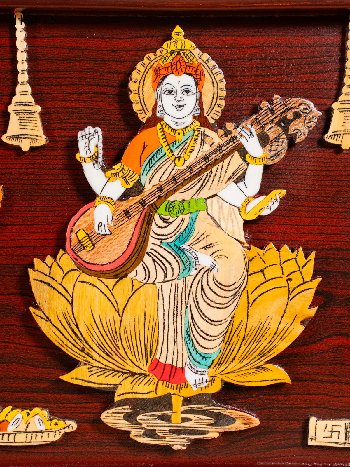 Lakshmi Ganesha Saraswathi Mysore Rosewood Inlay 3D Panel - (13×31) Inch - KJ31135 - Image 2