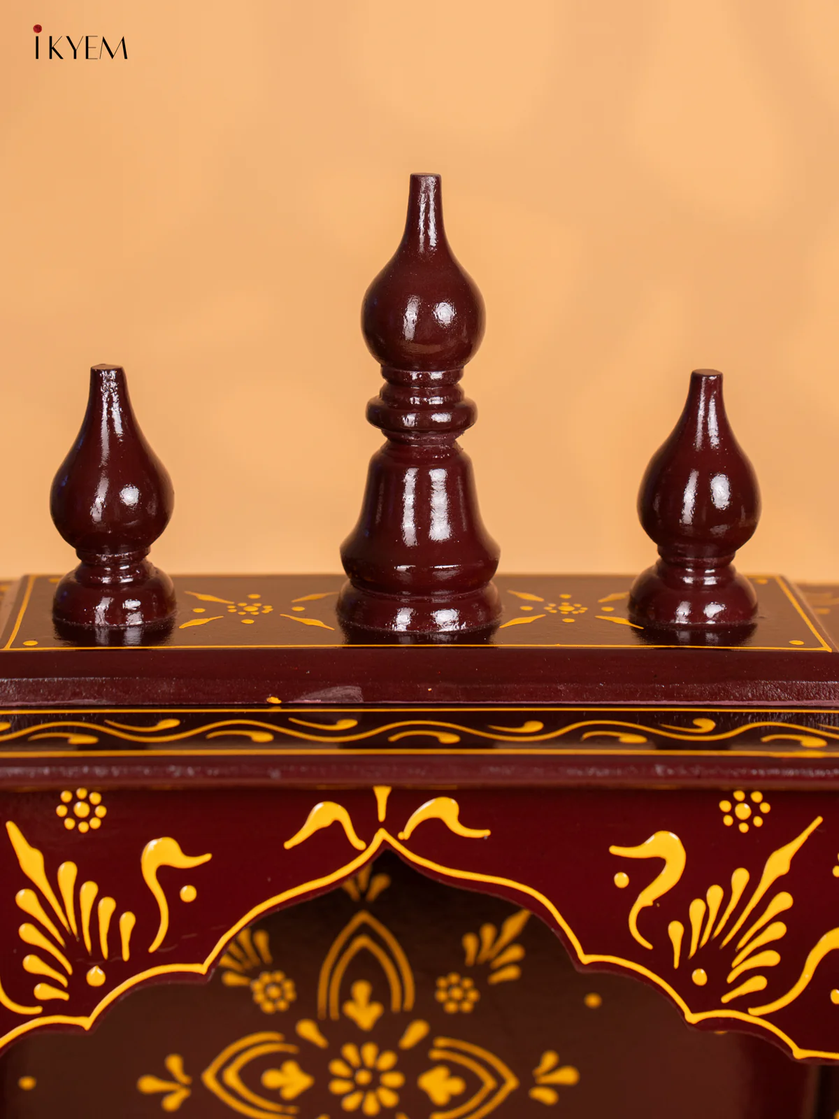 Hand-Painted Wooden Pooja Mandapam with Drawer - Coffee Brown - 19 Inches - KJ31142 - Image 2