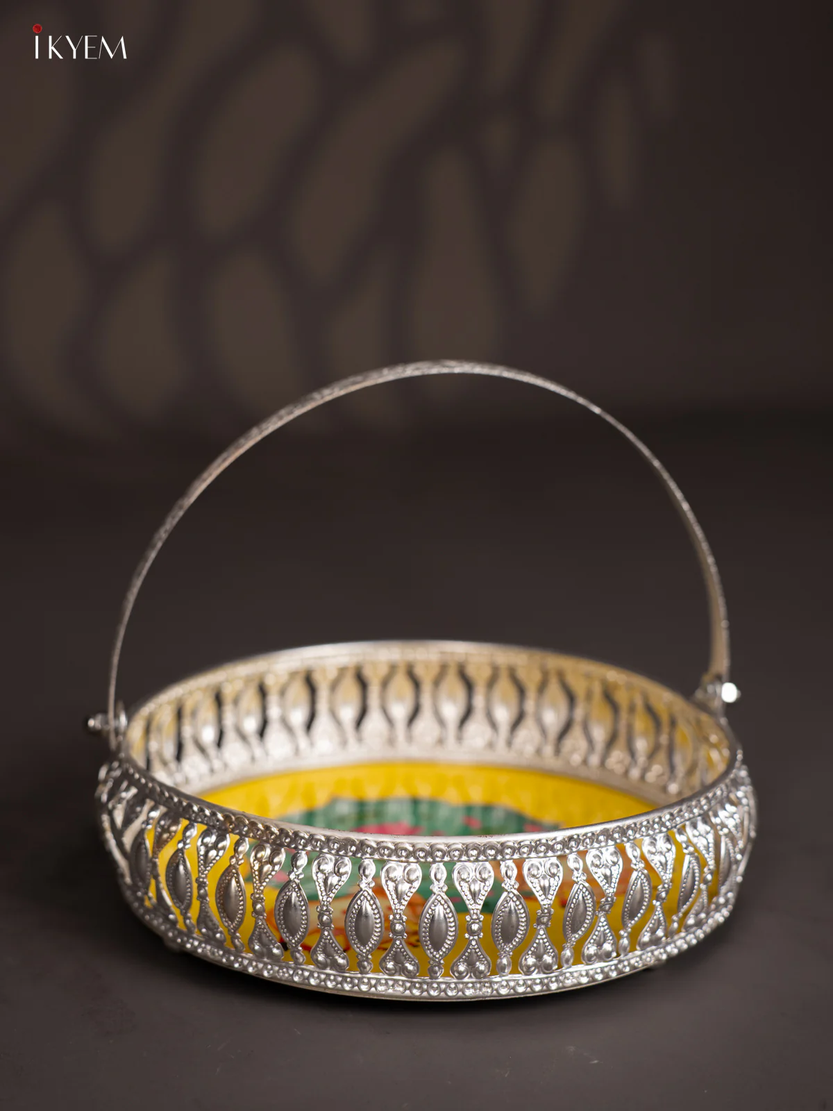 Cow & Calf Digital Printed German Silver Tray With Handle - Yellow - 8 Inch - KJ31220 - Image 4