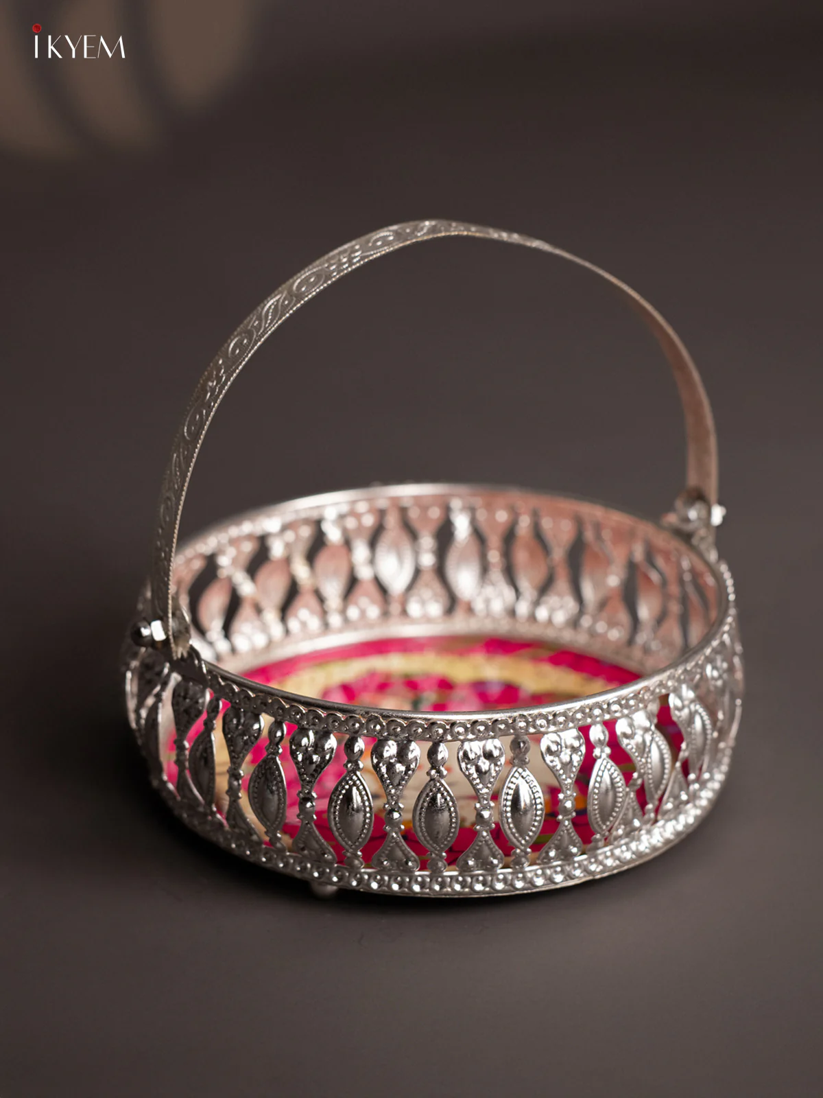 Cow & calf Digital Printed German Silver Tray With Handle - Pink - 6 Inch - KJ31232 - Image 4