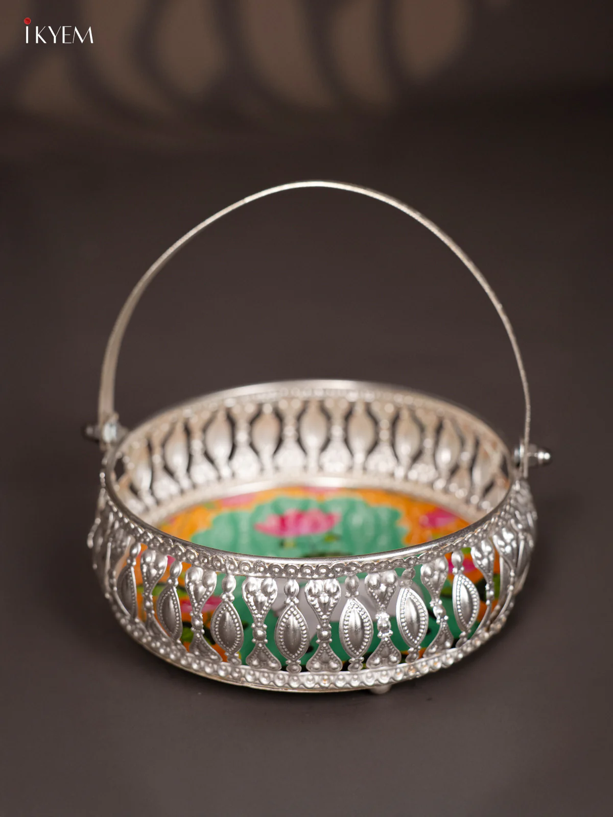 Cow Digital Printed German Silver Tray With Handle - Yellow - 6 Inch - KJ31233 - Image 4