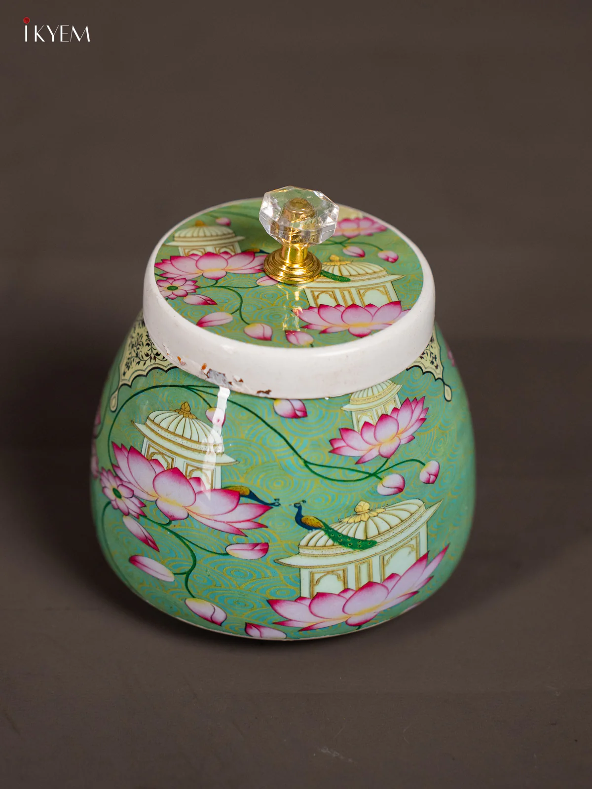 Teal Digital Printed Lotus Dry Fruit Jar – 4 Inch - KK01131