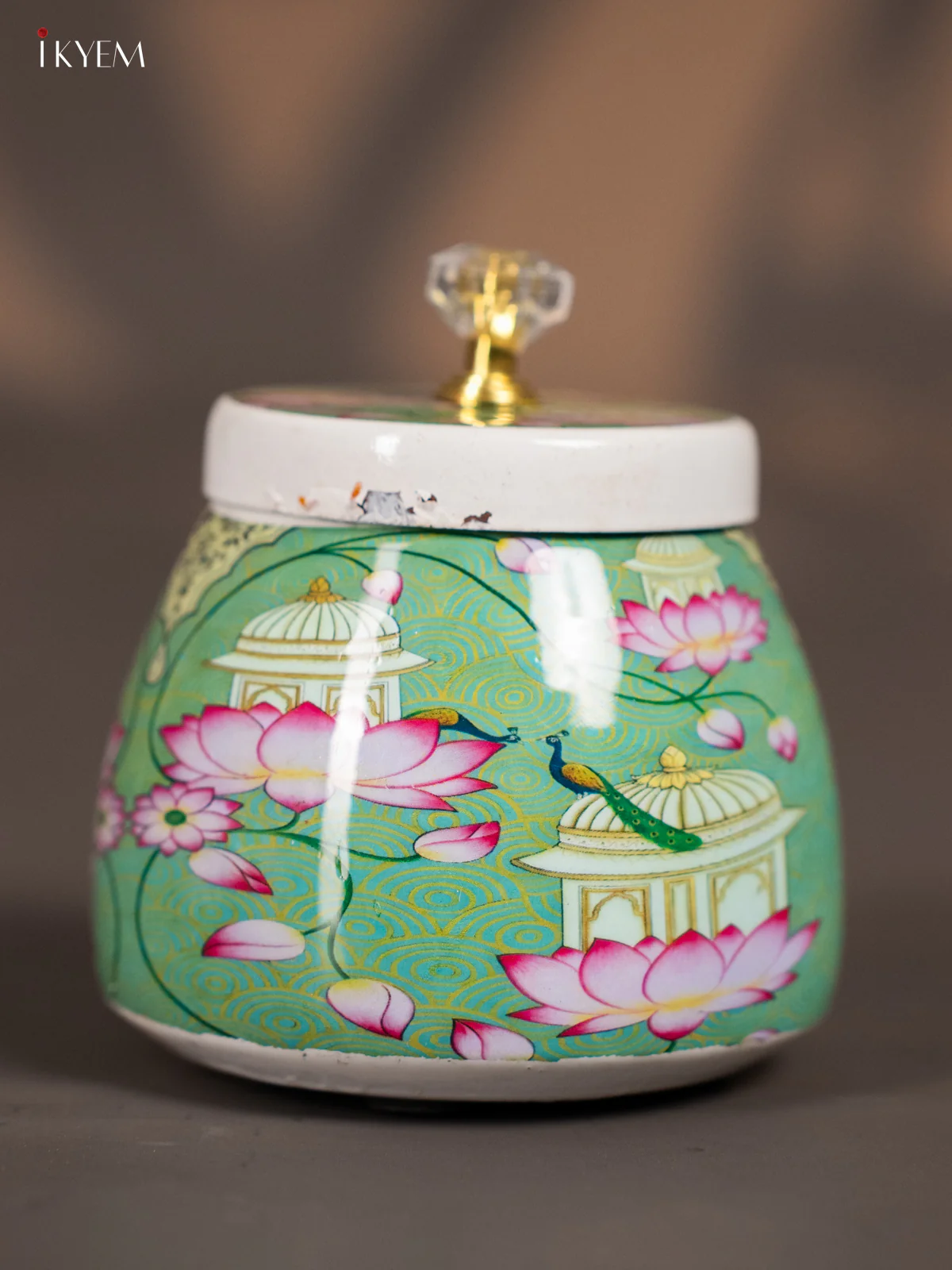 Teal Digital Printed Lotus Dry Fruit Jar – 4 Inch - KK01131 - Image 2