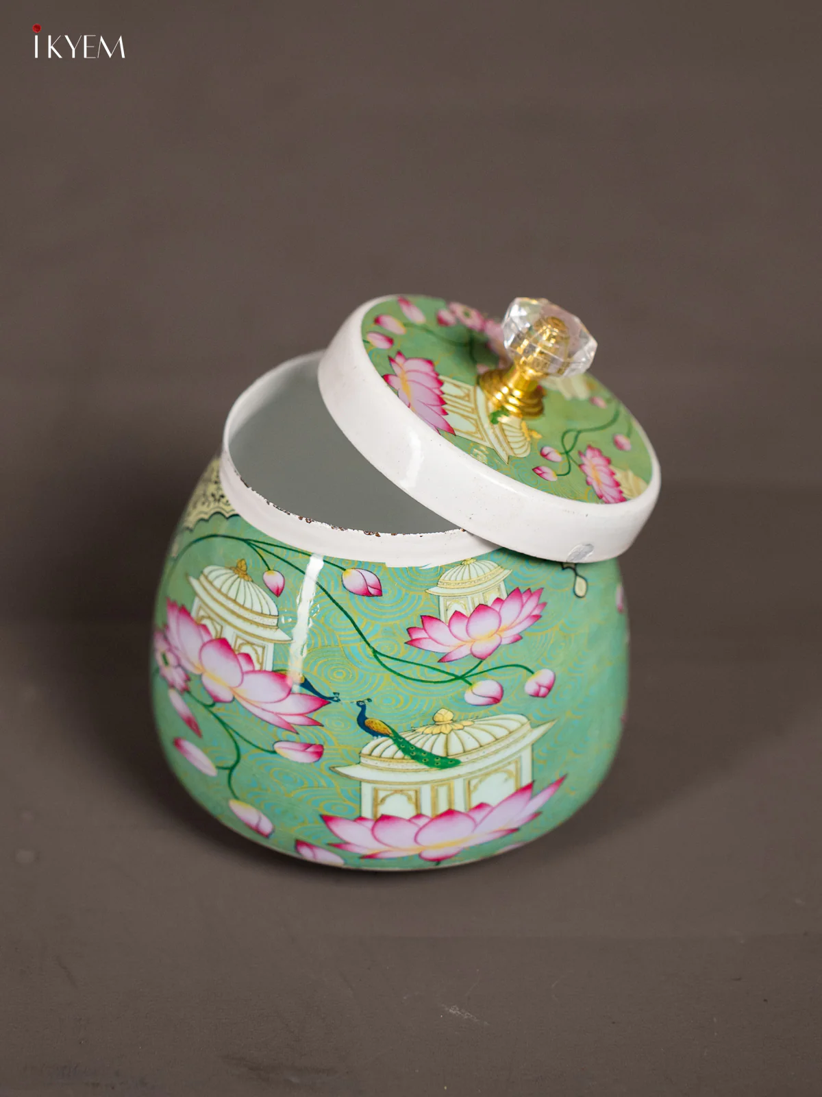 Teal Digital Printed Lotus Dry Fruit Jar – 4 Inch - KK01131 - Image 3