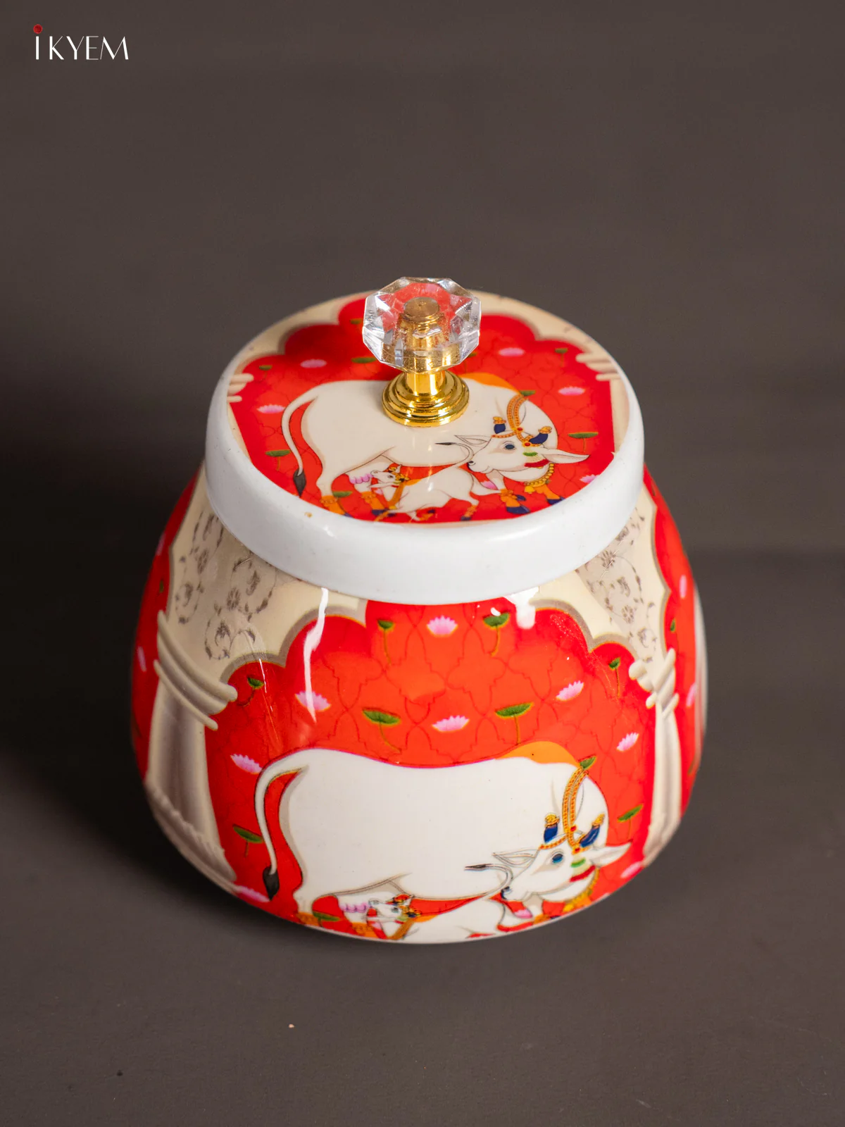 Red Digital Printed Cow & Calf Dryfruit nuts jar - 4 Inch - KK01133