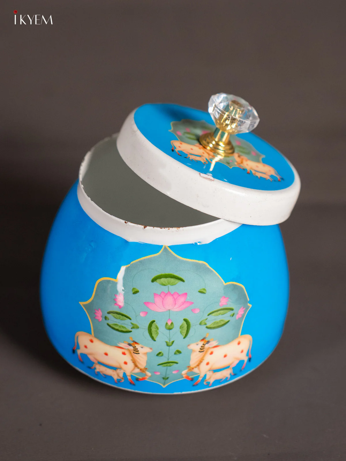 Sky Blue Dual Cow & Calf Digital Printed Dry Fruit Jar - 4 Inch - KK01136 - Image 3