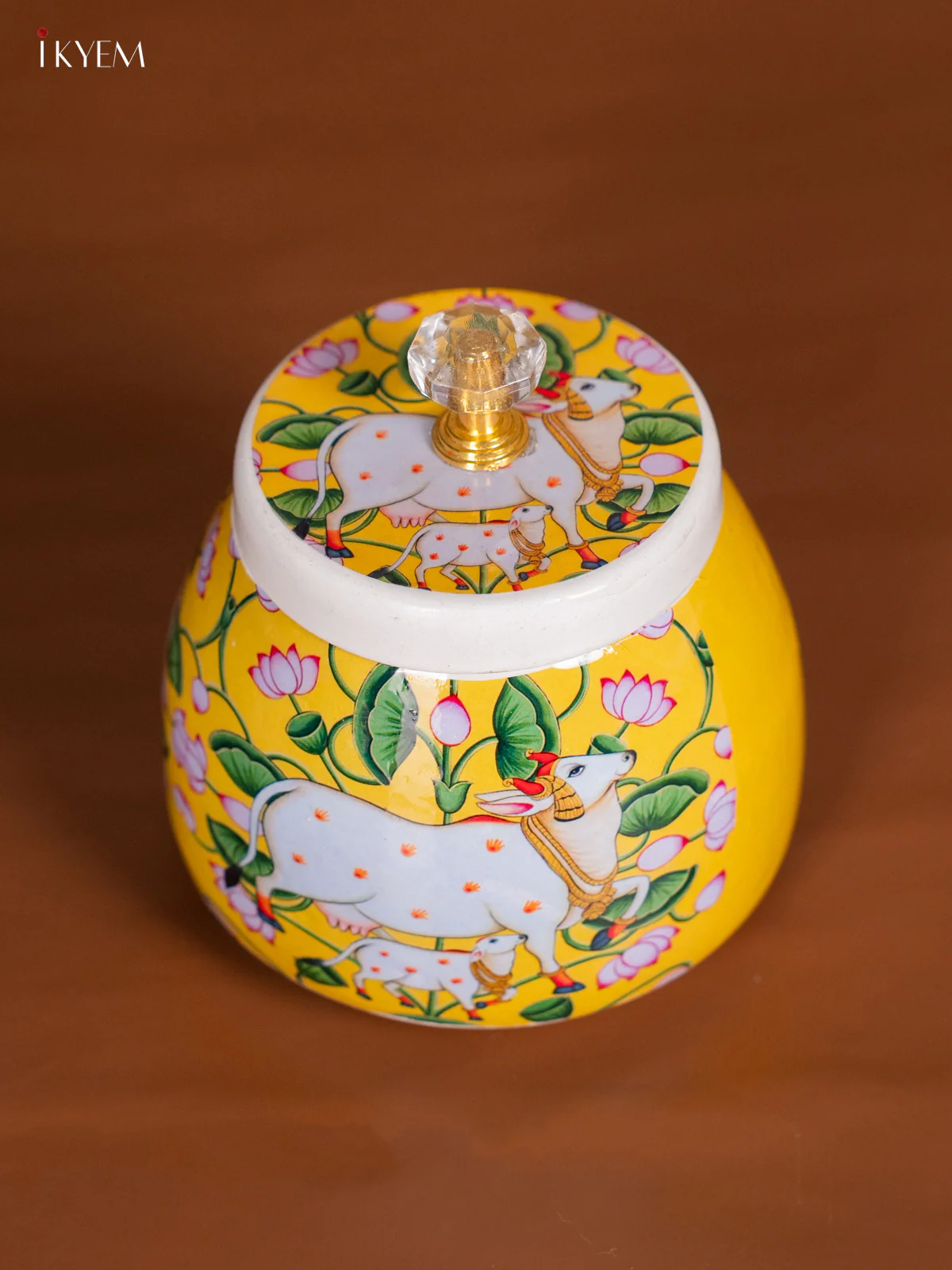 Cow & Calf Digital Printed Dryfruit nuts jar - Yellow - 4 Inch - KK01137
