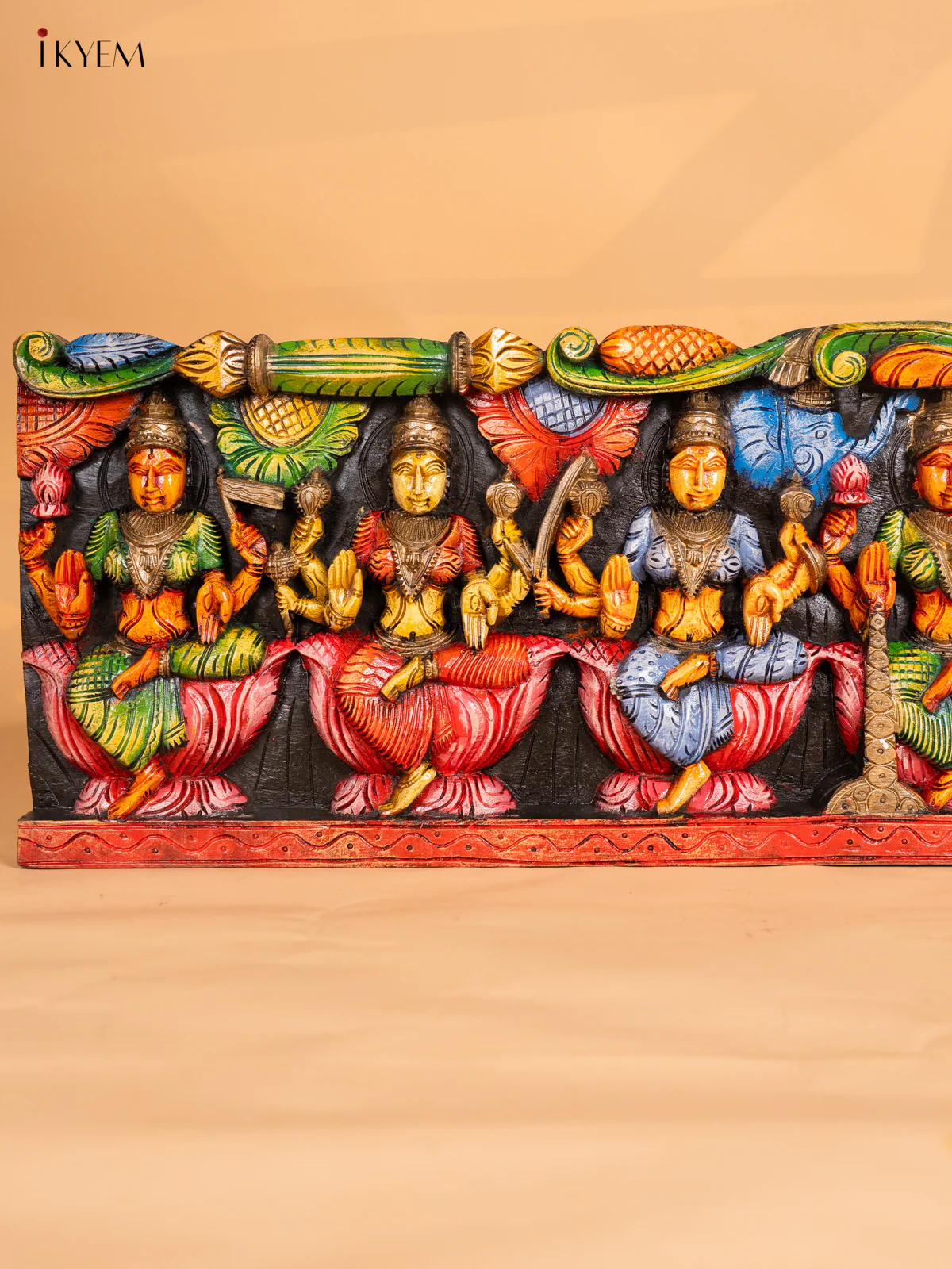 Hand-Painted Wooden Astalakshmi Panel -(12×47.5) Inch - KK01151 - Image 2