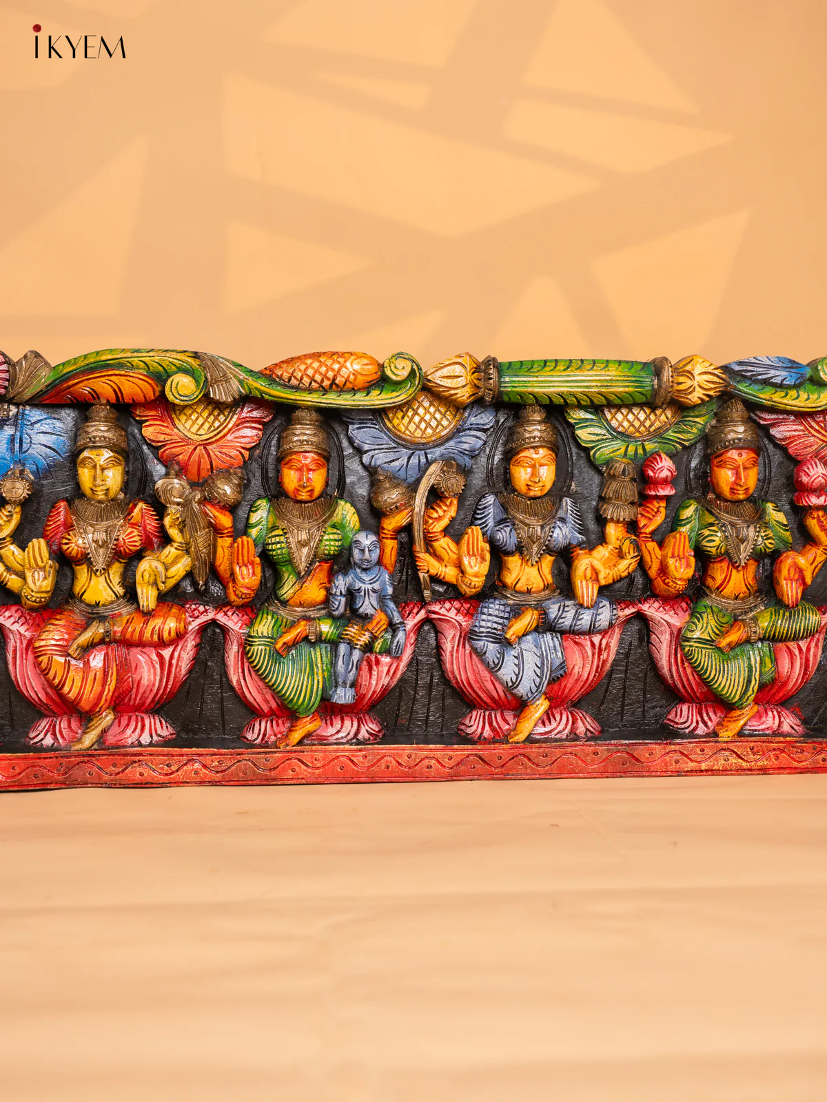 Hand-Painted Wooden Astalakshmi Panel -(12×47.5) Inch - KK01151 - Image 3