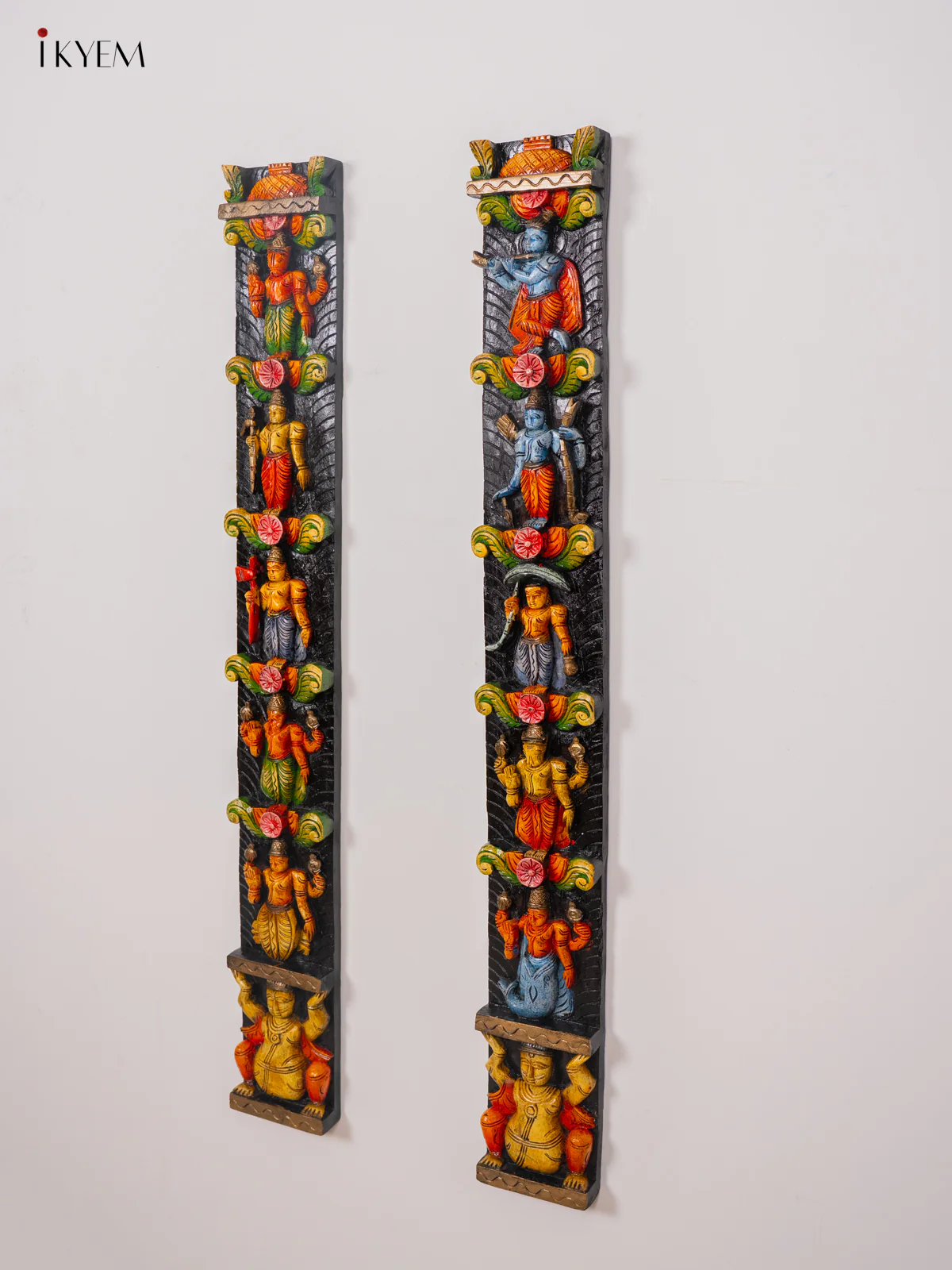 Hand-Painted Wooden Vertical Dasavatharam Panel Set - (48×6) Inch - KK01152 - Image 7