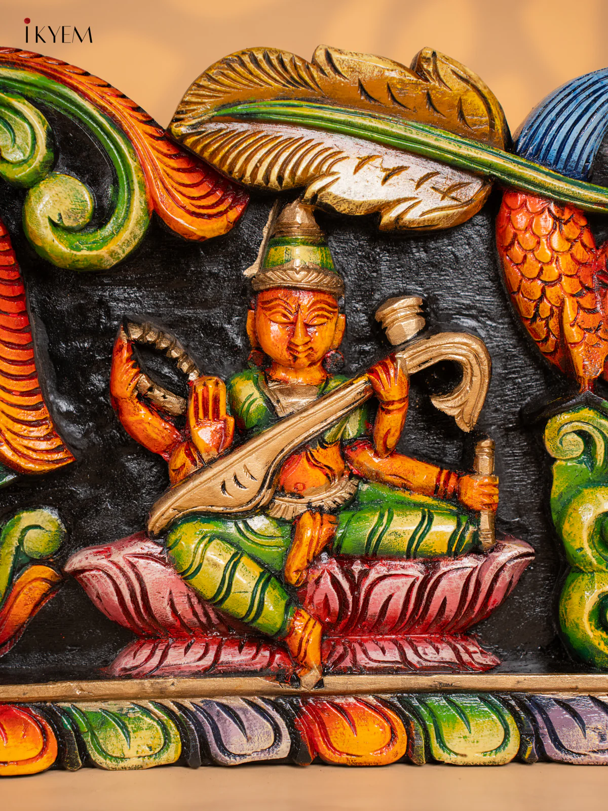 Wooden Handpainted Lakshmi Ganesha Sarawati Panel - (12×35) Inch - KK01153 - Image 4