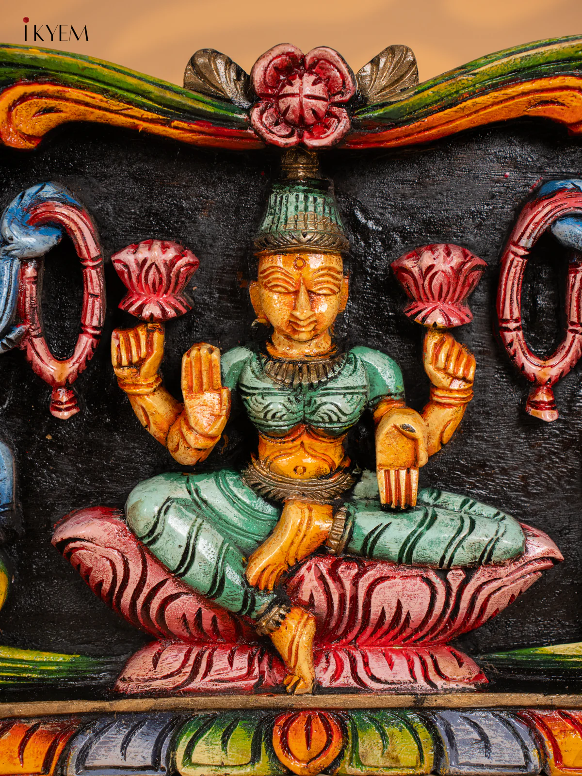 Wooden Handpainted Gajalakshmi Ganesha Saraswathi Panel - (12×36) Inch - KK01154 - Image 2