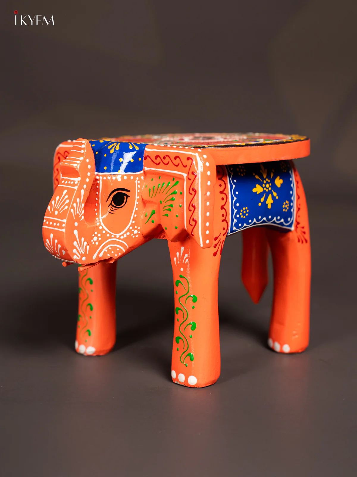 Hand-Painted Wooden Elephant Stool - Peach - 6 Inches - KK04113