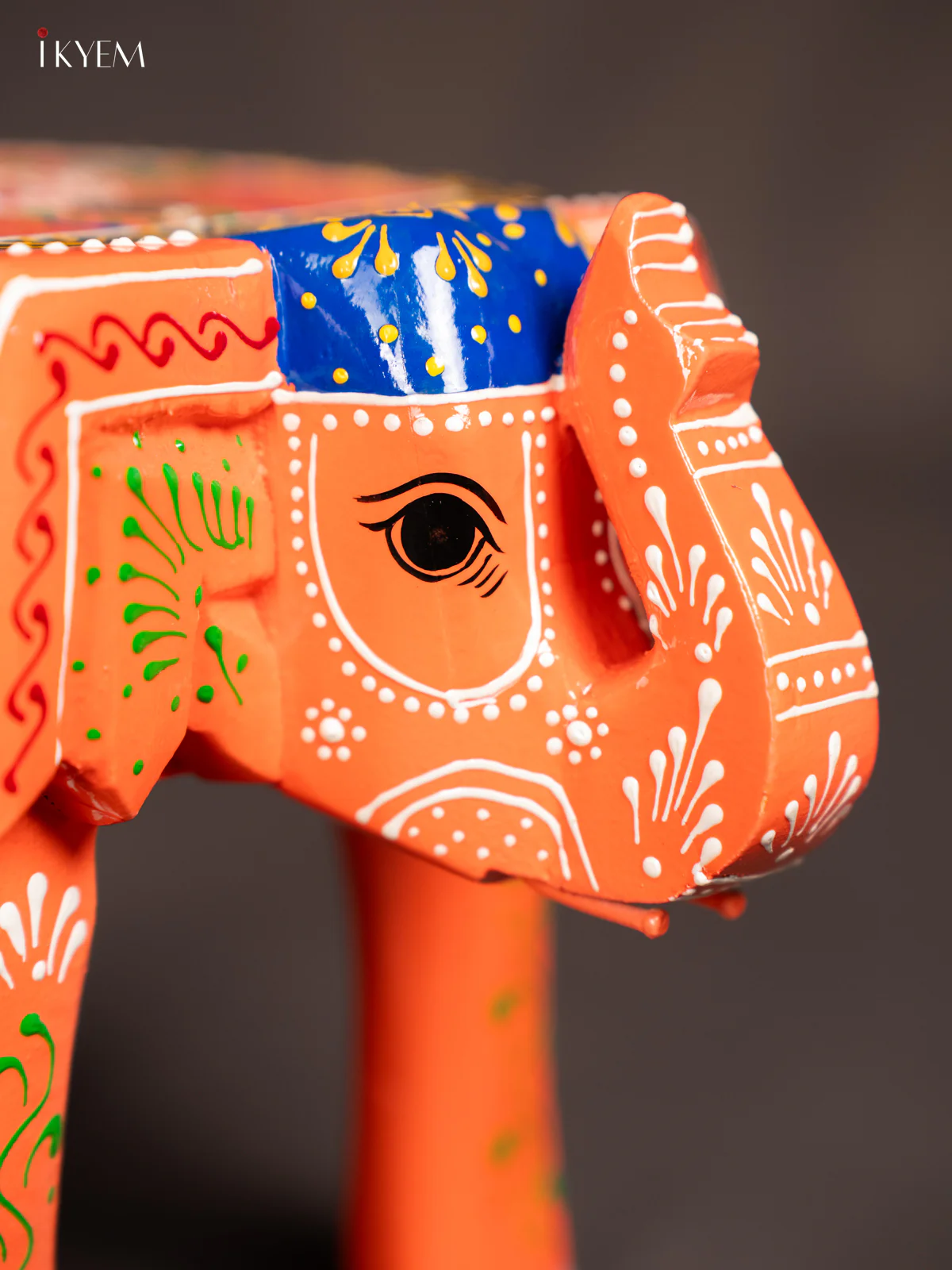 Hand-Painted Wooden Elephant Stool - Peach - 6 Inches - KK04113 - Image 2