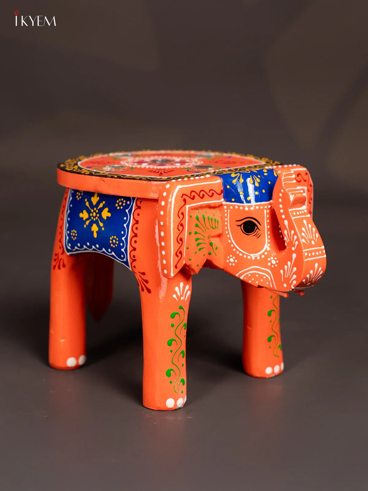 Hand-Painted Wooden Elephant Stool - Peach - 6 Inches - KK04113 - Image 3