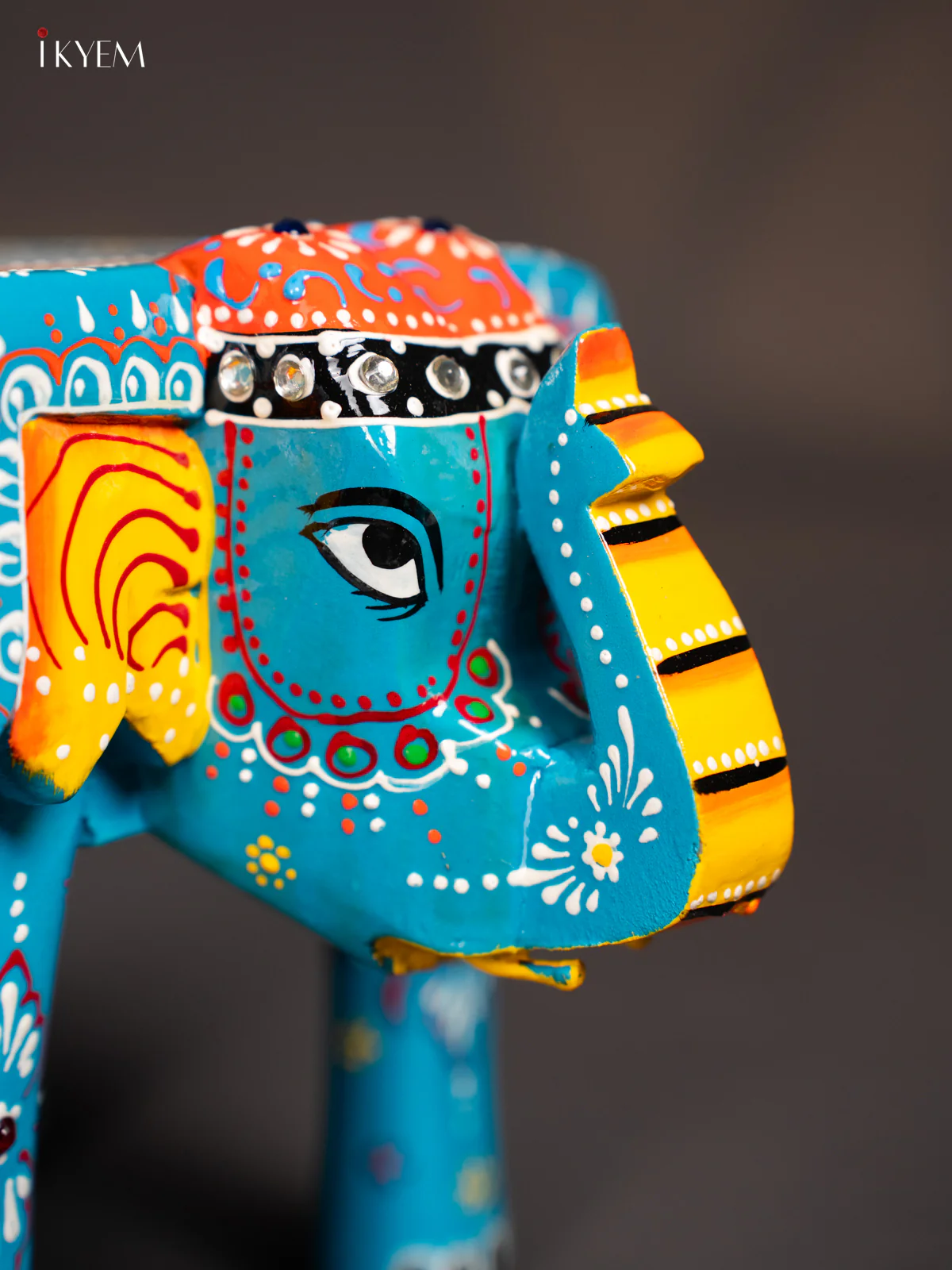 Hand-Painted Wooden Elephant Stool - Sky Blue - 6 Inches - KK04114 - Image 2