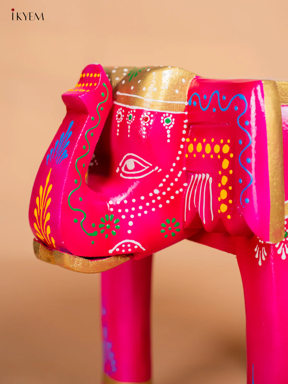 Pink Hand-Painted Wooden Elephant Stool - 12 Inch - KK04116 - Image 3
