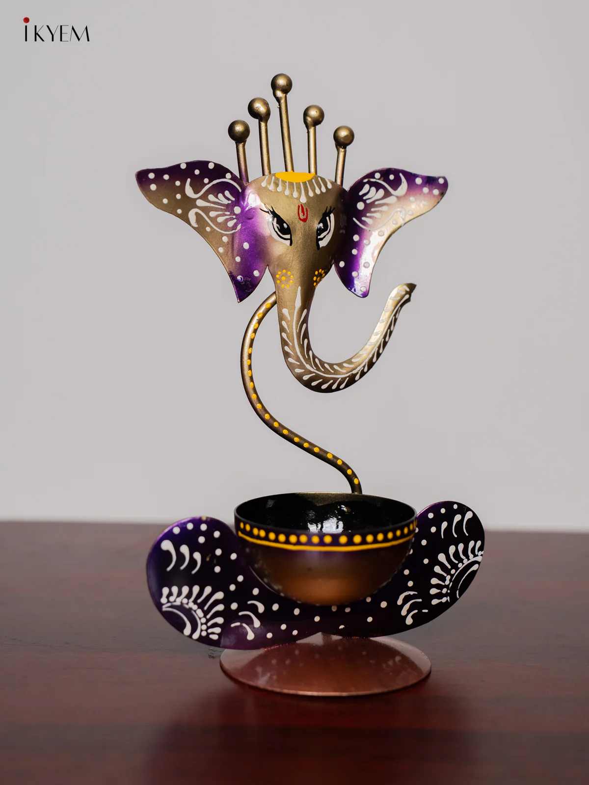 Iron Hand Painted Ganesha T-light Holder - Violet - 11 Inch - KK04118 - Image 3