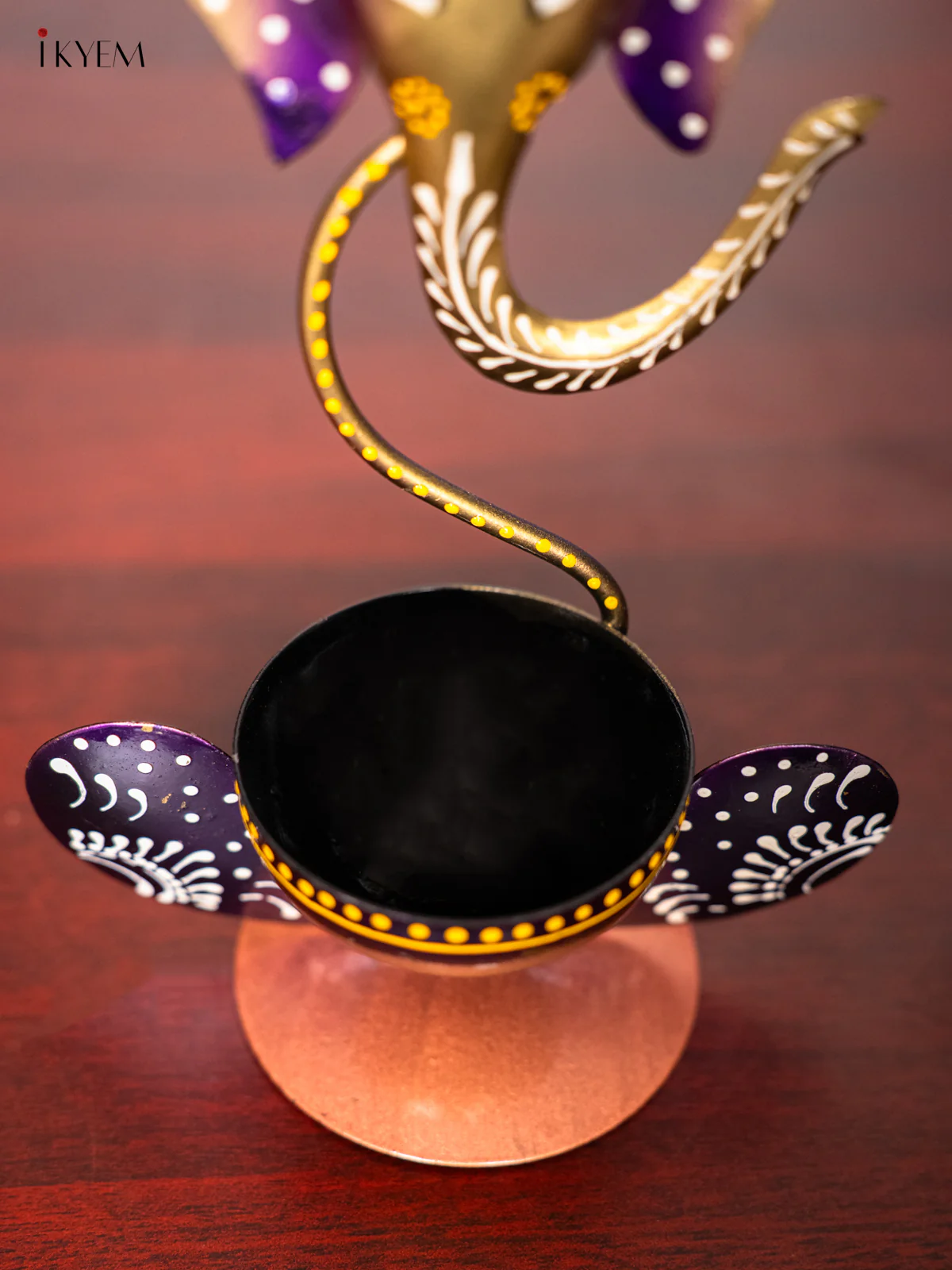 Iron Hand Painted Ganesha T-light Holder - Violet - 11 Inch - KK04118 - Image 4
